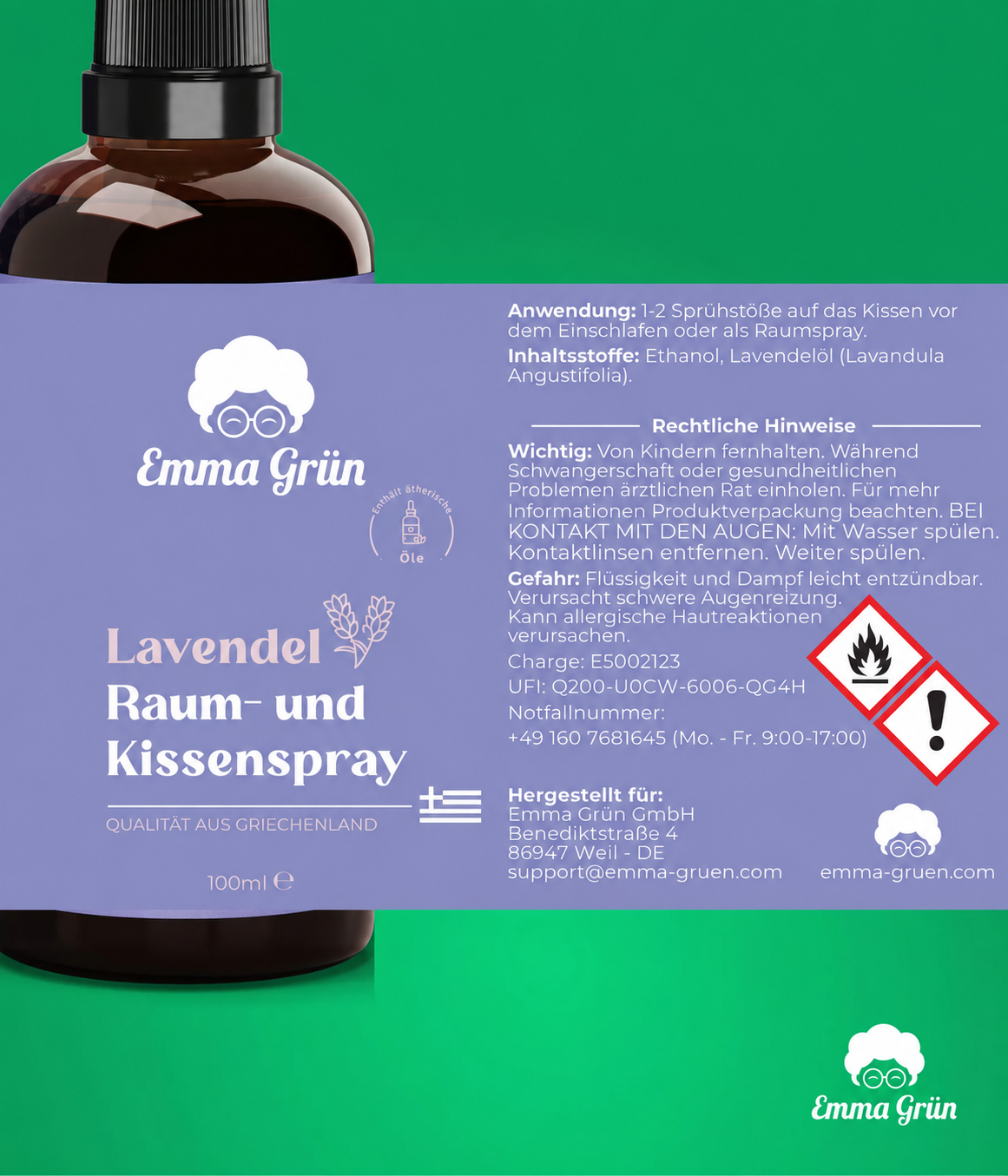 Lavendelspray (100 ml) Emma Grün