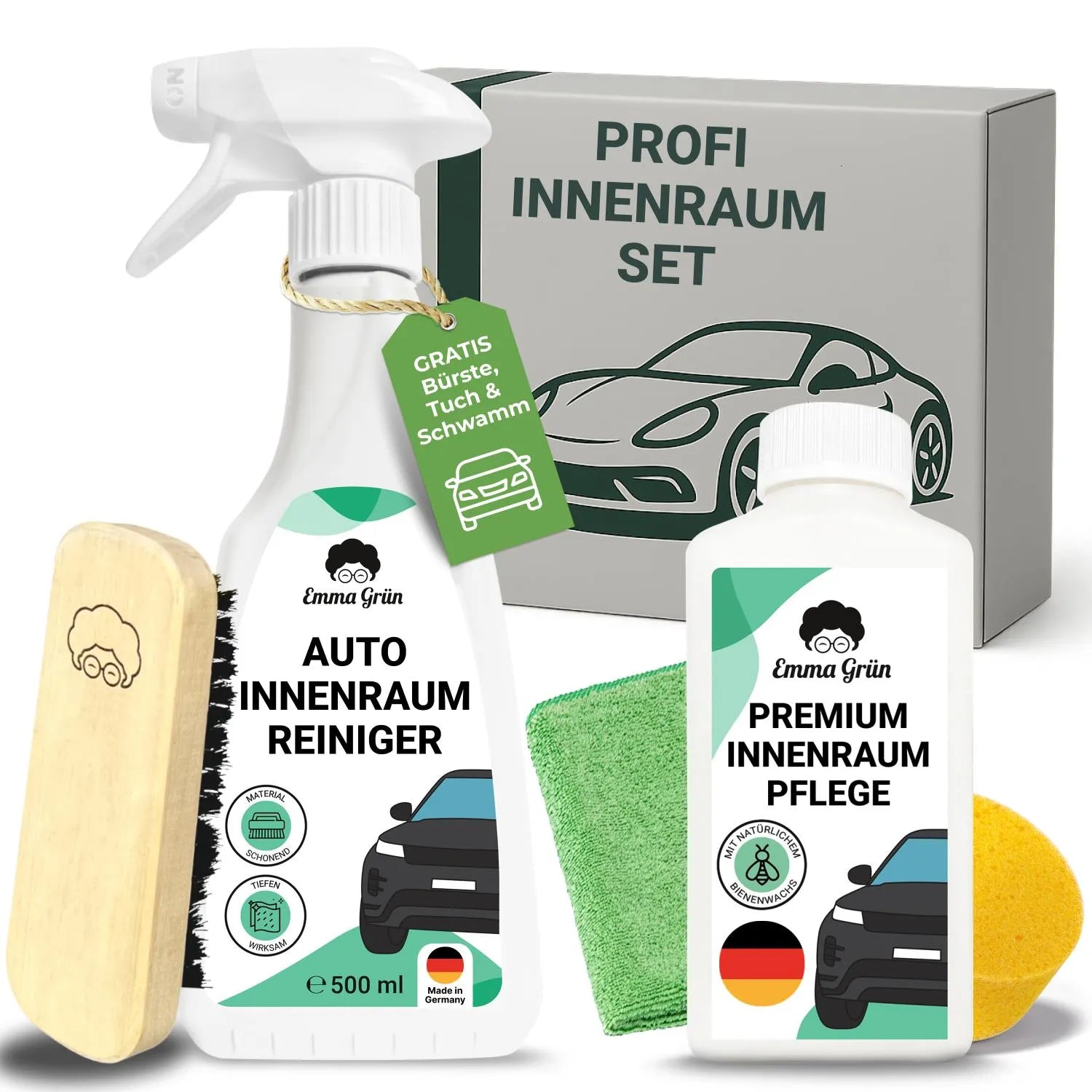 Auto Innenreinigung Set mit Reiniger & Pflege Emma Grün 1 x Set
