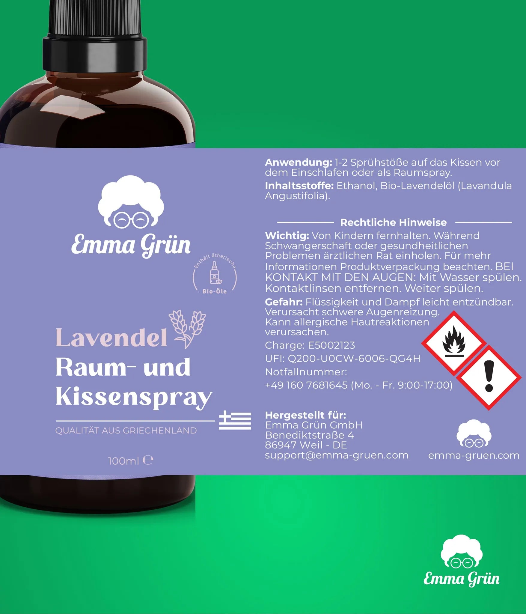 Bio Lavendelspray (100 ml) Emma Grün