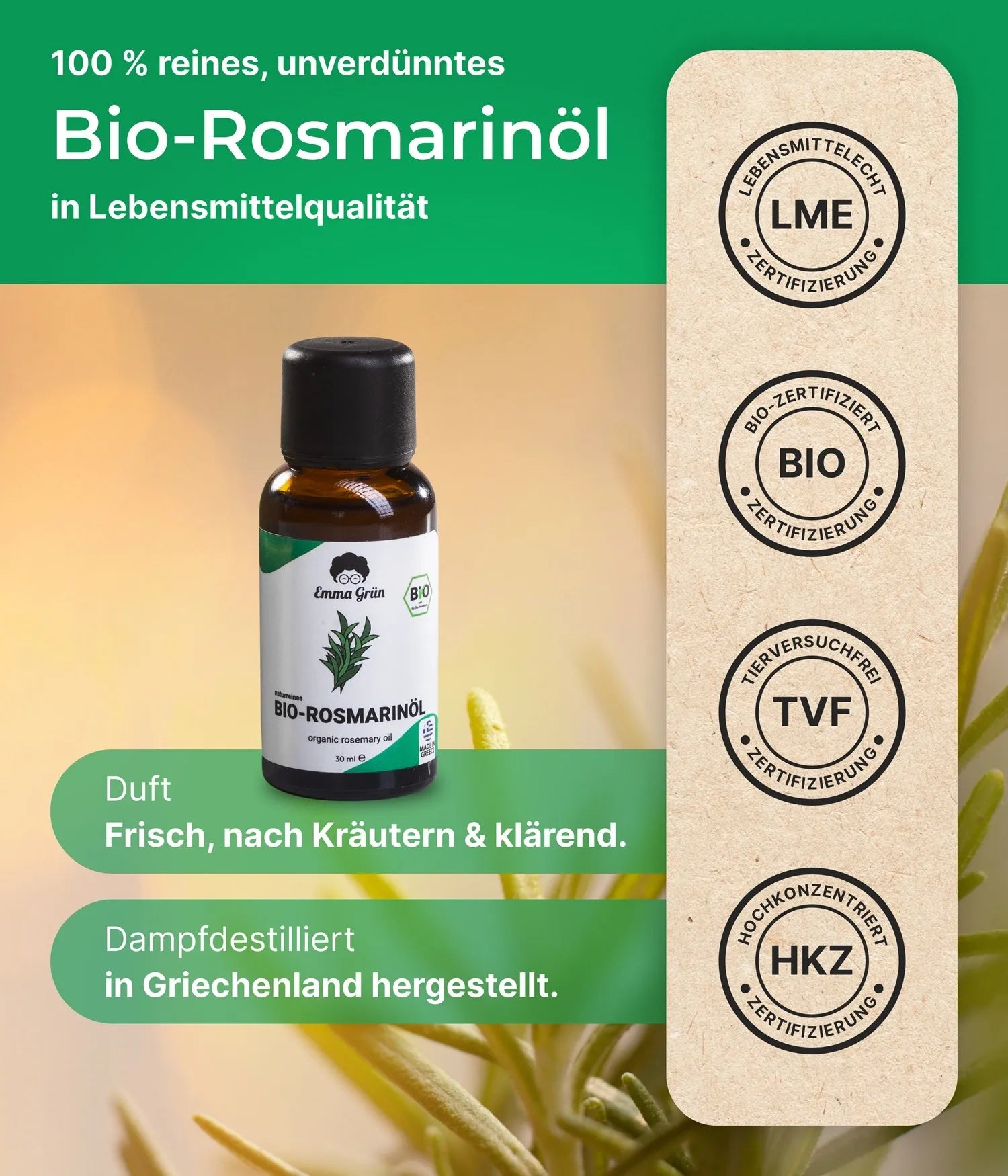 Bio-Rosmarinöl (30 ml) Emma Grün