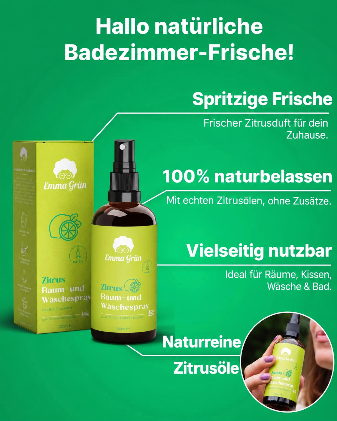 Bad reinigen Set mit Putzstein, Reiniger & Duftspray (1 x Set) Emma Grün