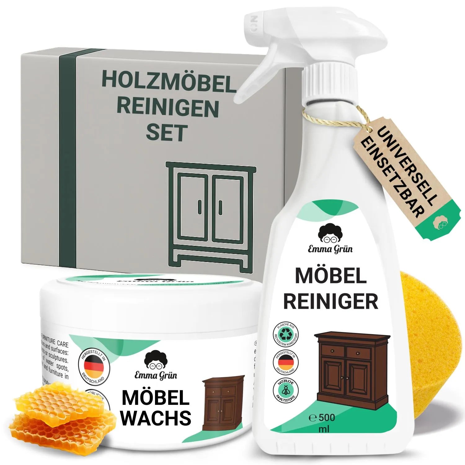 Holzmöbel reinigen Set mit Reiniger & Wachs Emma Grün
