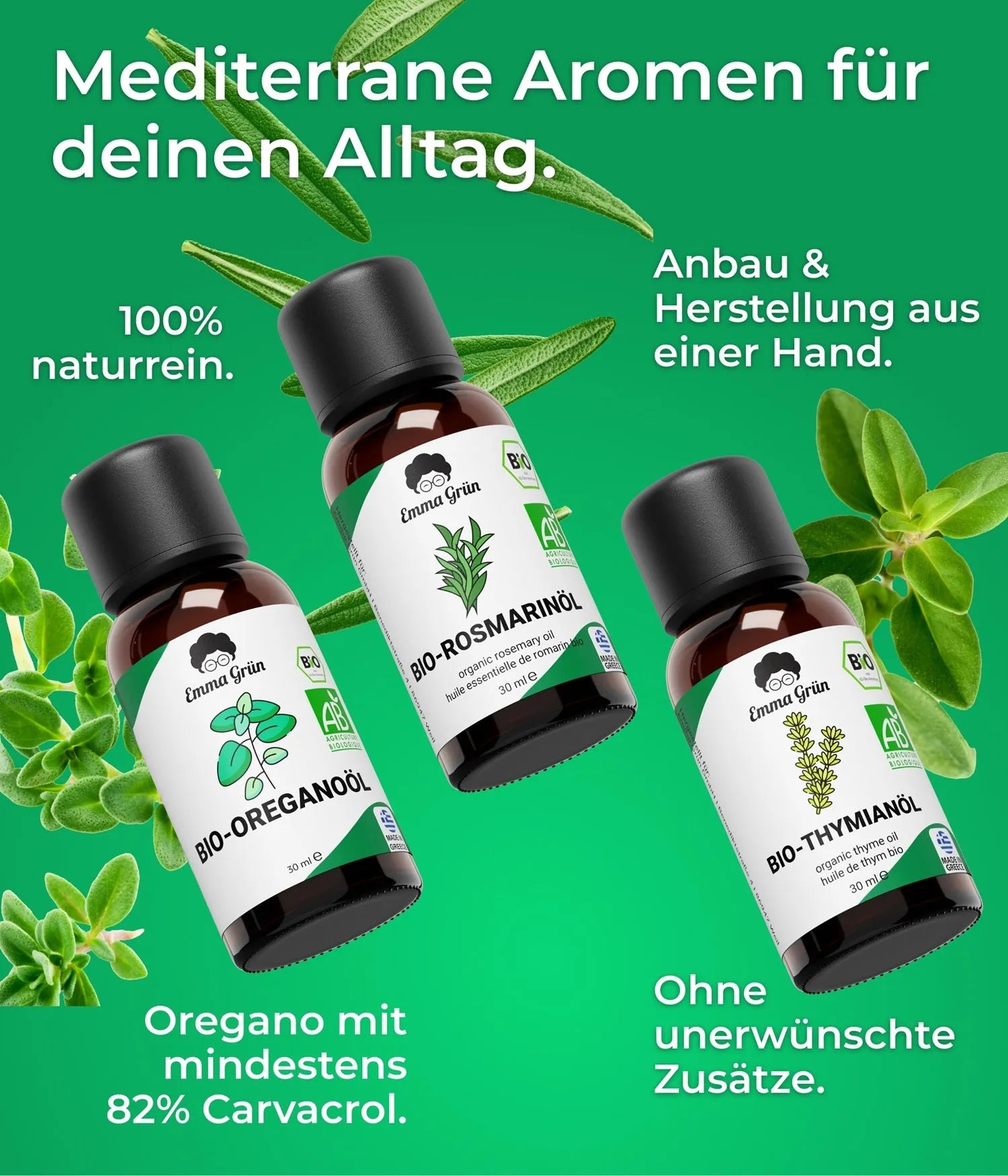 Urlaub in Italien Set mit Thymian-, Oregano- & Rosmarinöl Emma Grün