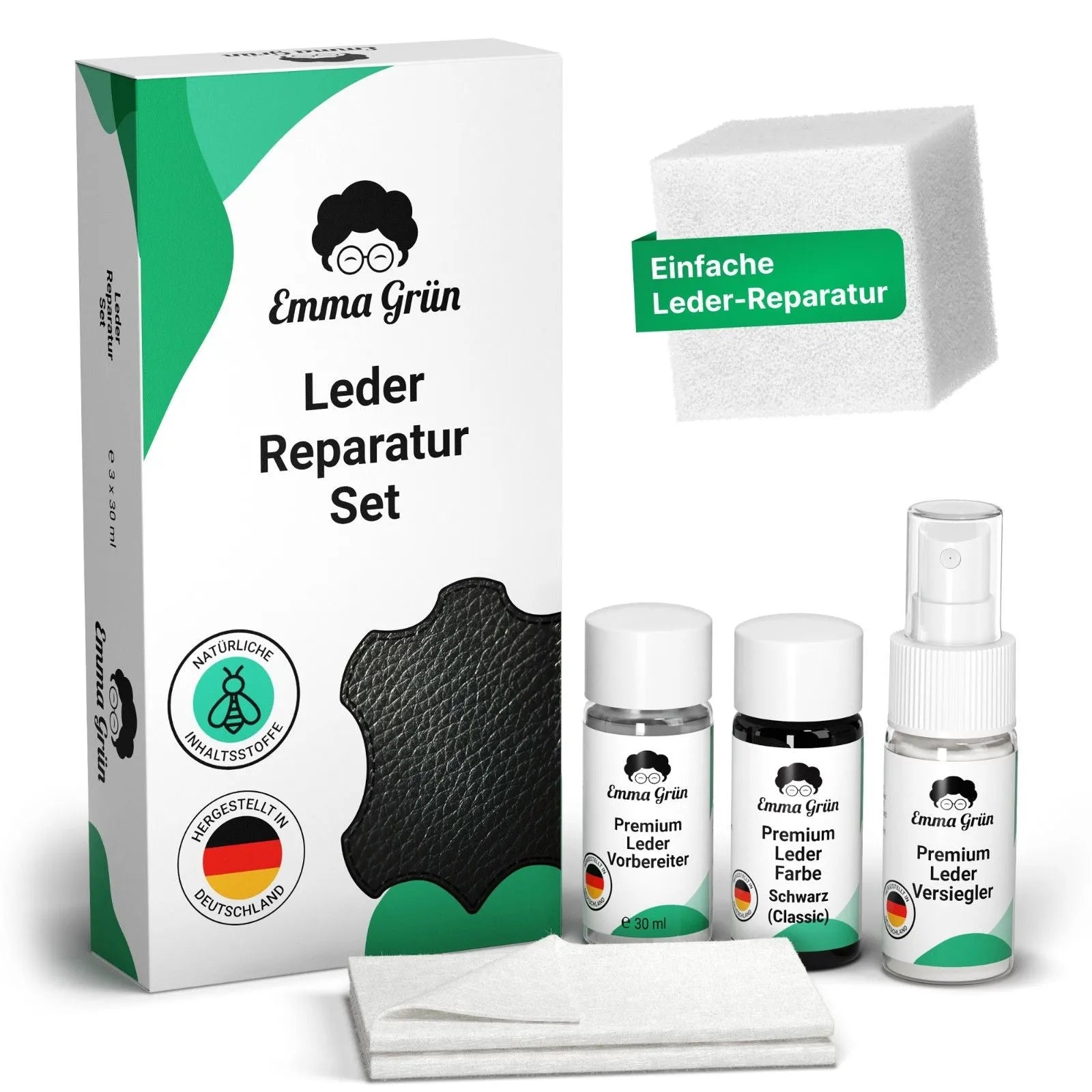 Lederreparatur Set schwarz 3x 30 ml Emma Grün Set (3 x 30ml) Schwarz Klassisch