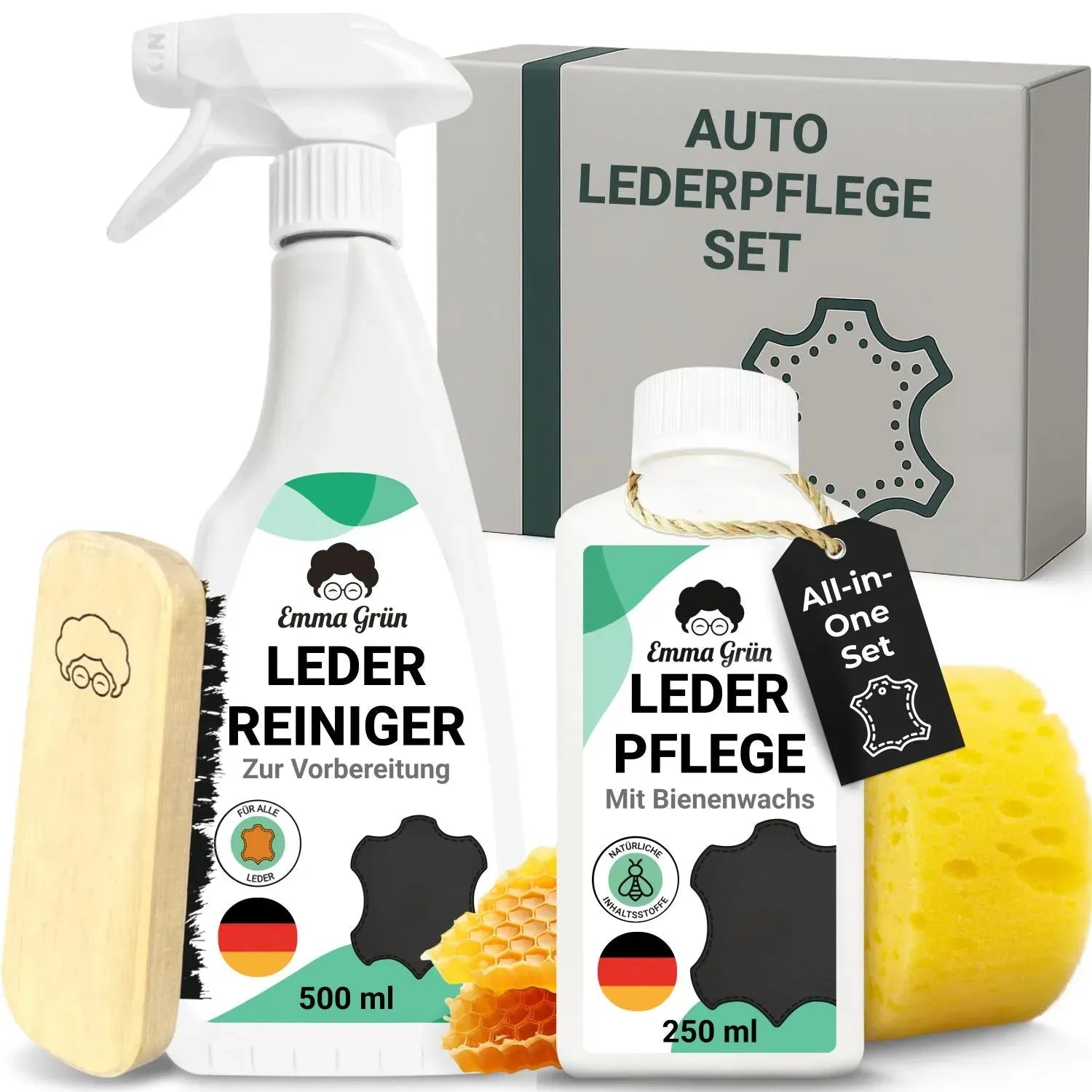 Lederpflege Auto Set mit Reiniger & Lotion Emma Grün 1 x Set