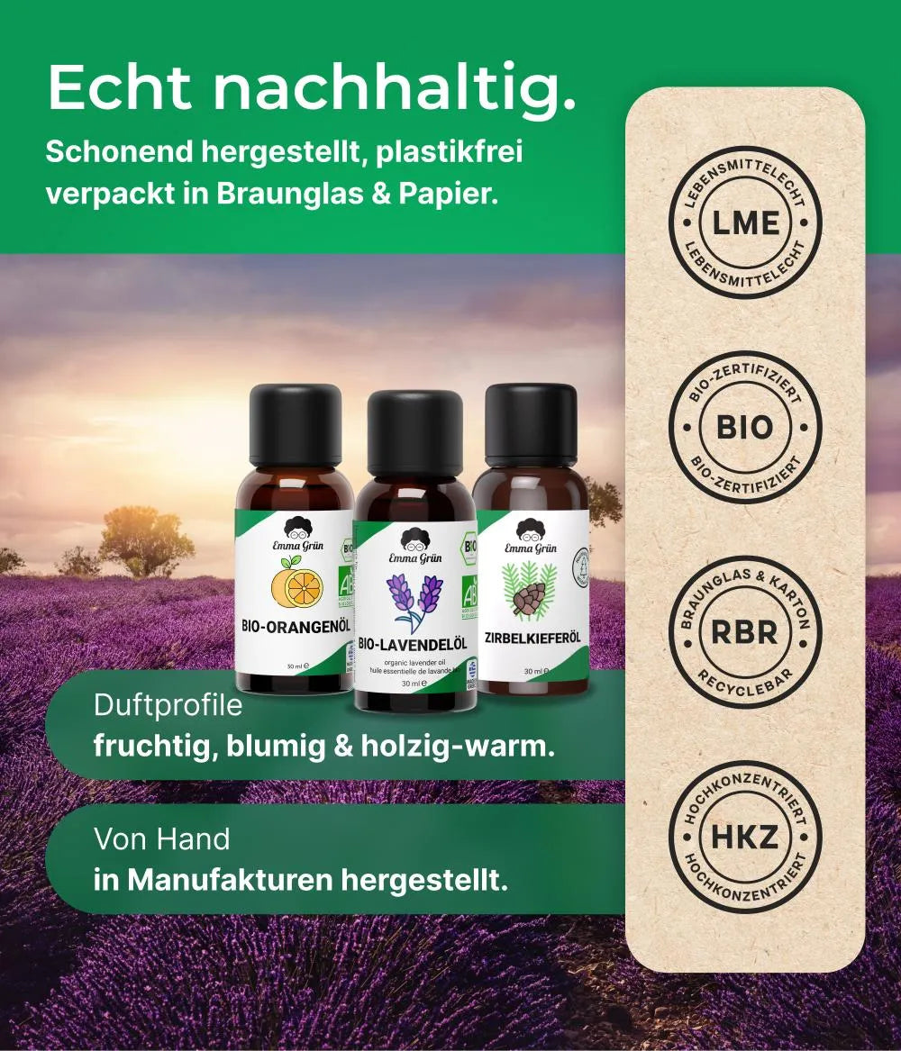 Feierabend Set mit Orangen-, Lavendel- & Zirbelkieferöl Emma Grün