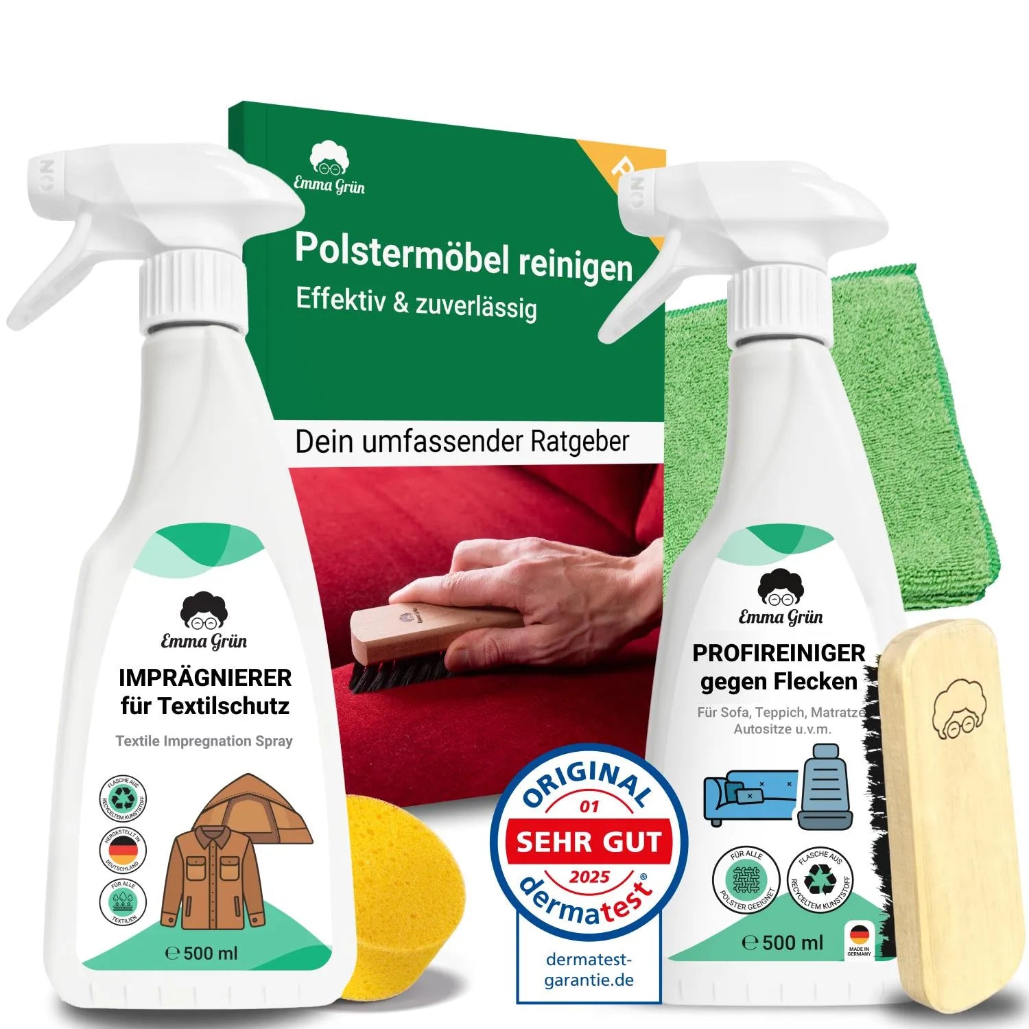Sofa reinigen Set mit Polsterreiniger & Imprägnierer Emma Grün