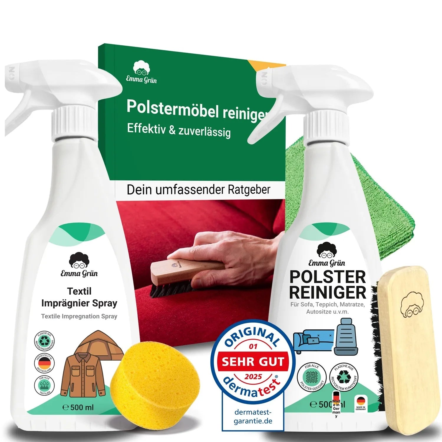 Sofa reinigen Set mit Polsterreiniger & Imprägnierer Emma Grün