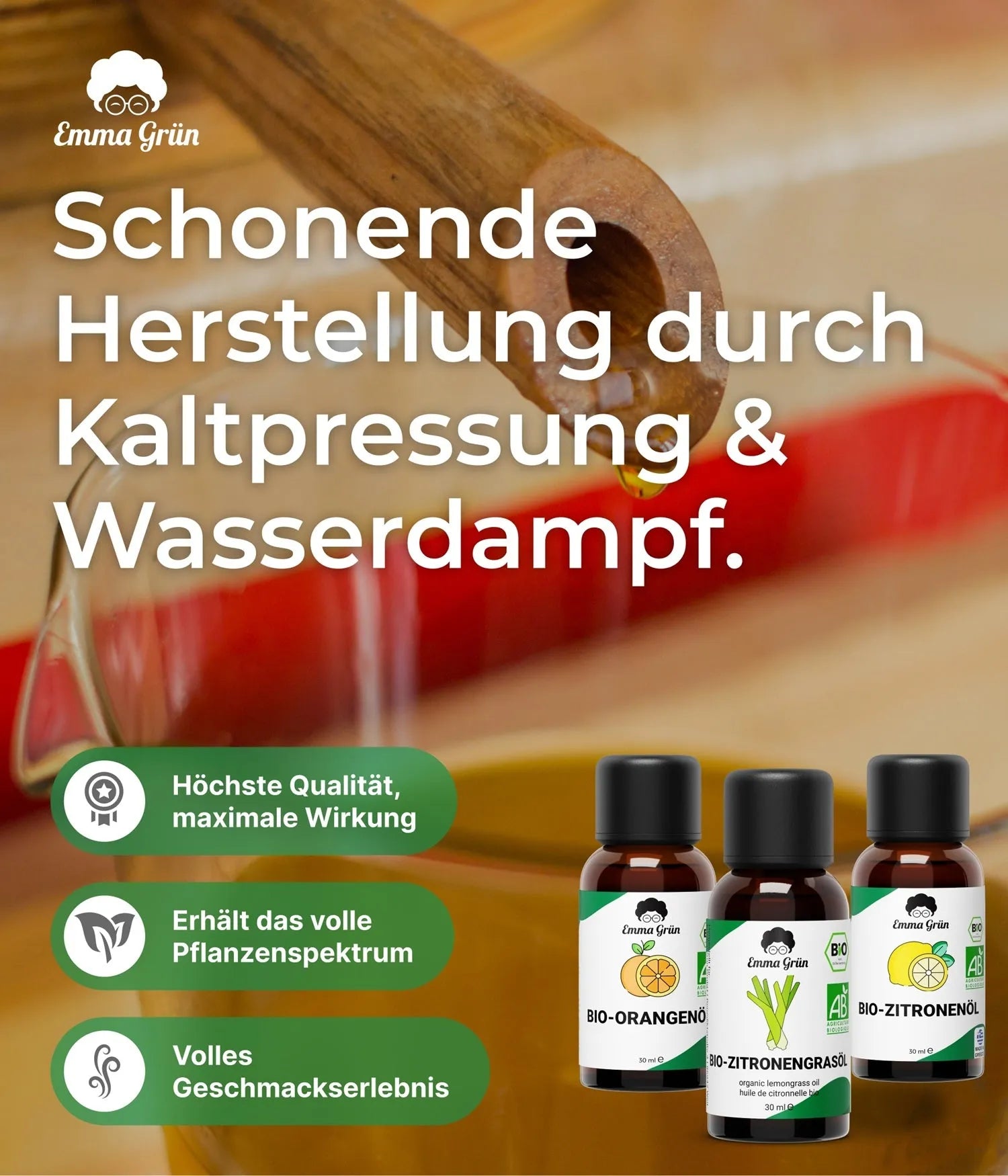 Zitrus Zauber Set mit Orangen-, Zitronen- & Lemongrasöl Emma Grün