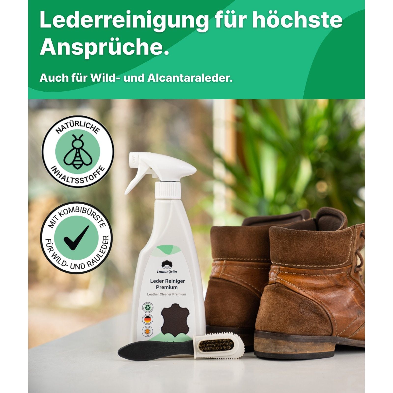 Leder Reparatur Set mit Reiniger, Flüssigleder & Schleifmatte Emma Grün