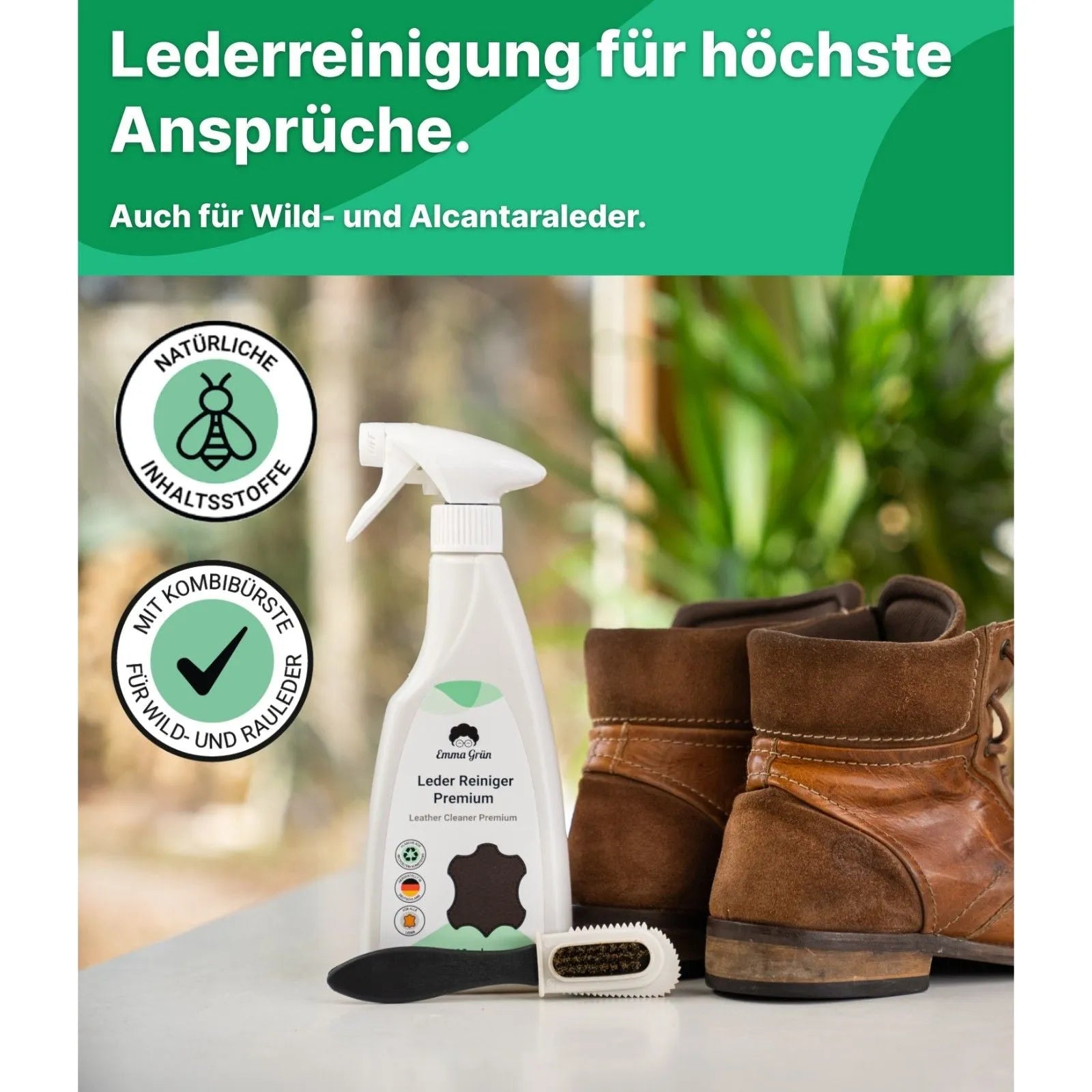 Leder Reparatur Set mit Reiniger, Flüssigleder & Schleifmatte Emma Grün