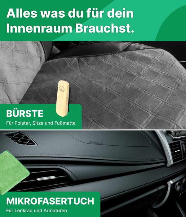 Auto Innen Reiniger 500ml mit Mikrofasertuch und Bürste — Emma Grün