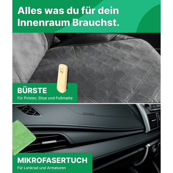 Auto Innen Reiniger 500ml mit Mikrofasertuch und Bürste — Emma Grün