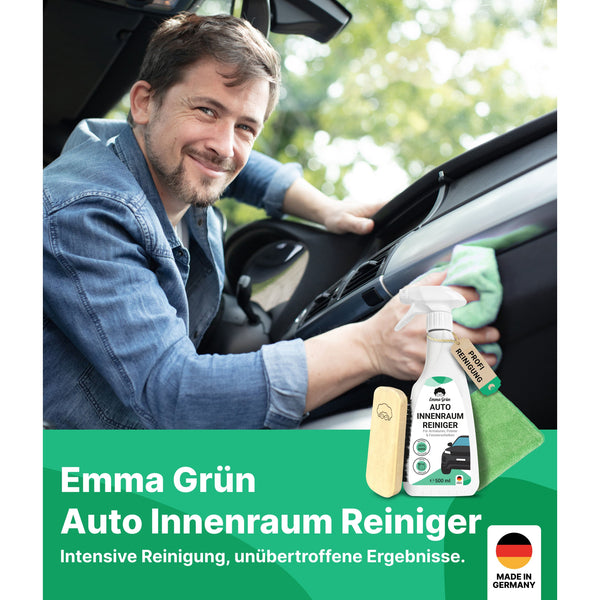 Auto Innen Reiniger 500ml mit Mikrofasertuch und Bürste — Emma Grün