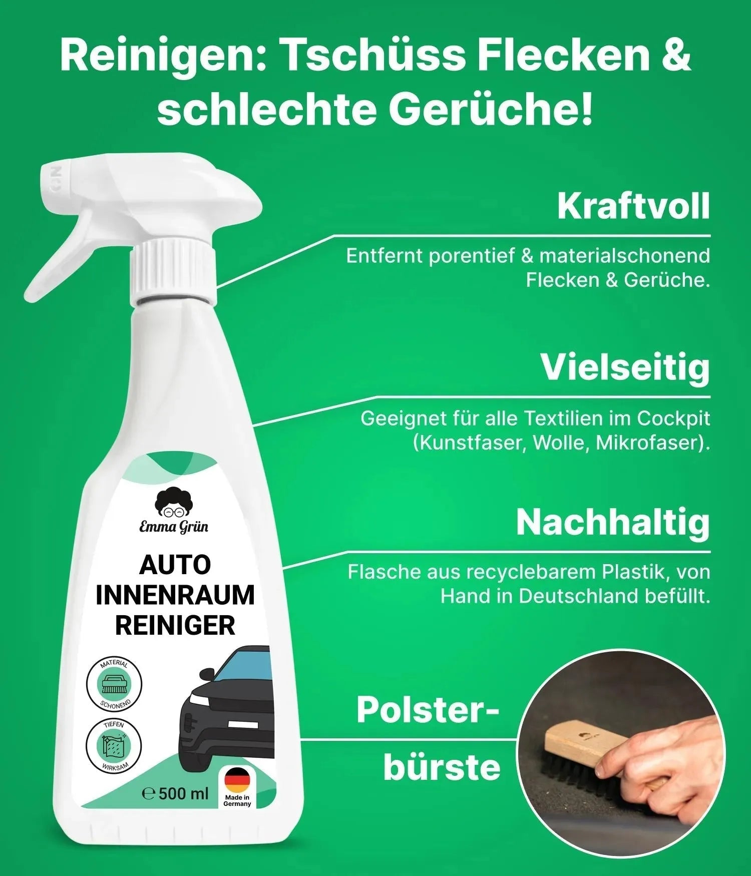 Auto Innenreinigung Set mit Reiniger & Pflege (1 x Set) Emma Grün