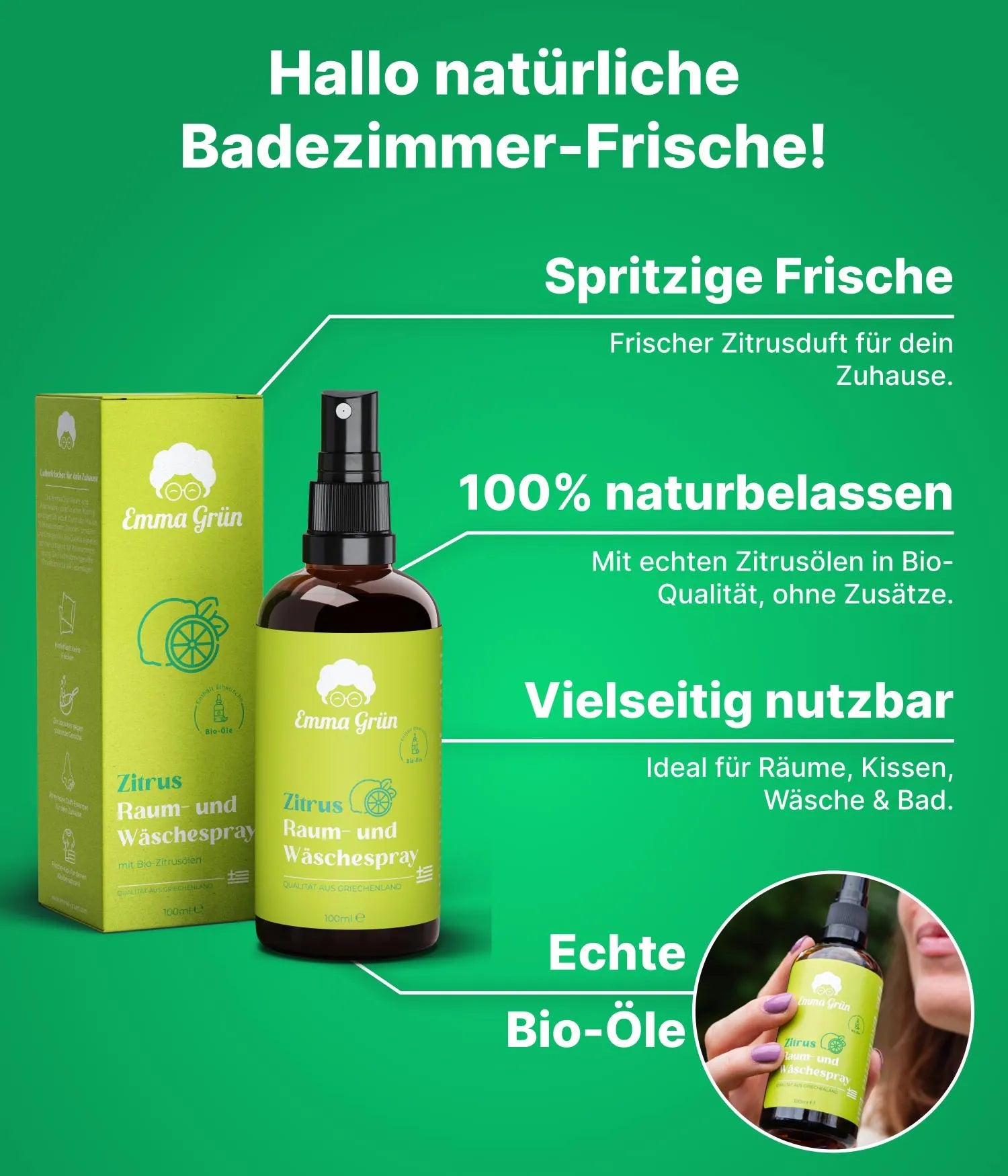 Bad reinigen Set mit Putzstein, Reiniger & Duftspray Emma Grün
