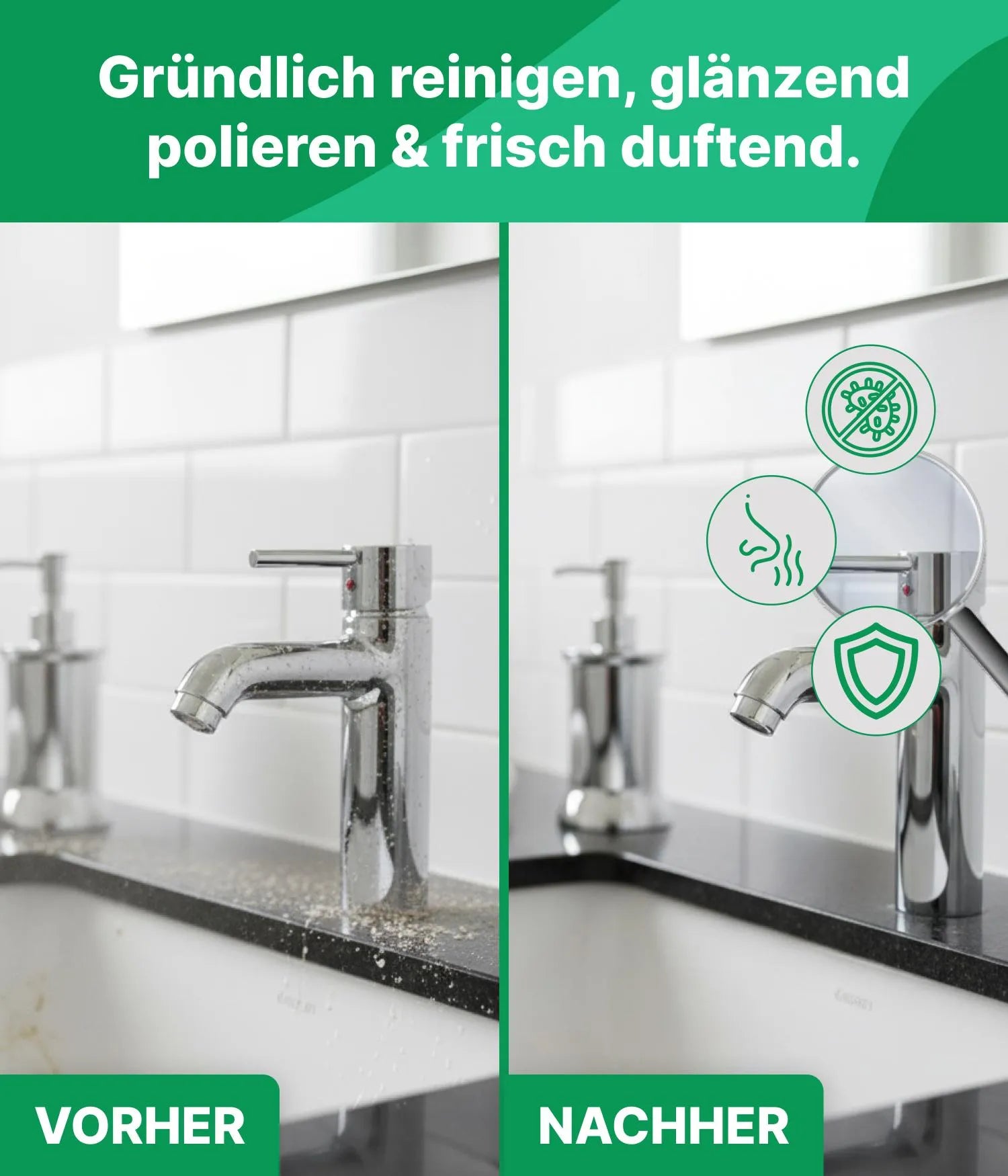 Bad reinigen Set mit Putzstein, Reiniger & Duftspray Emma Grün