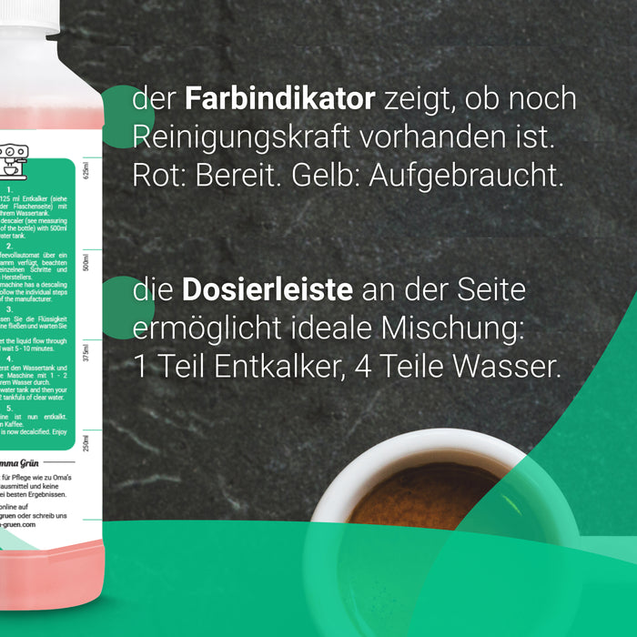 Emma Grün Universal Entkalker für Kaffeevollautomaten 750ml, Natürlicher Flüssigentkalker mit Farbindikator, Kalklöser für alle Kaffeemaschinen Hersteller