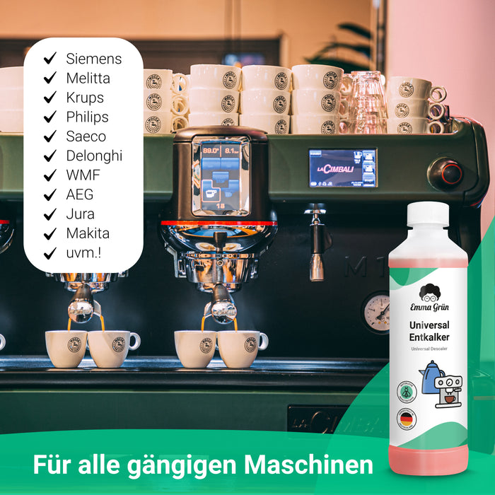 Emma Grün Universal Entkalker für Kaffeevollautomaten 750ml, Natürlicher Flüssigentkalker mit Farbindikator, Kalklöser für alle Kaffeemaschinen Hersteller