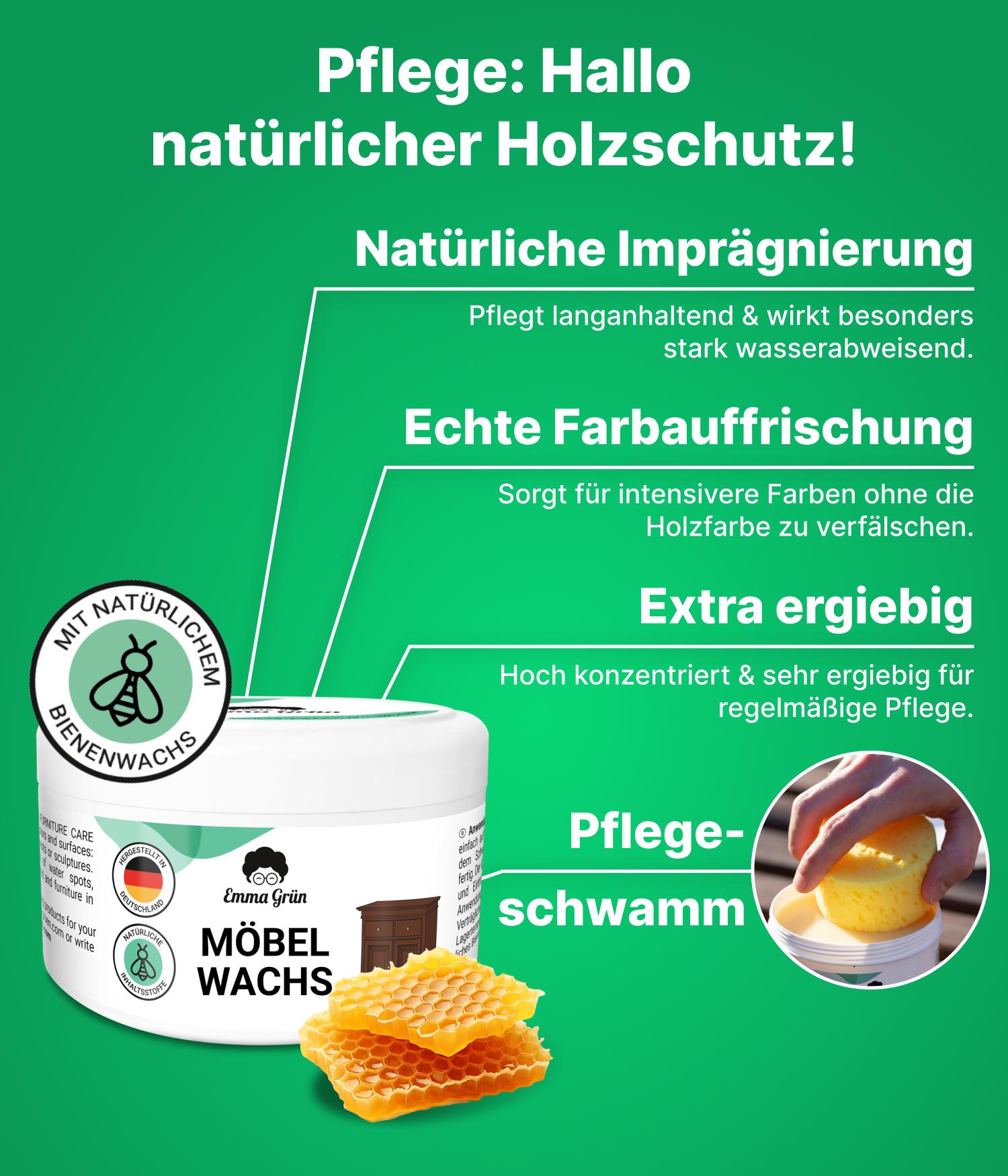Holzmöbel reinigen Set mit Reiniger & Wachs Emma Grün
