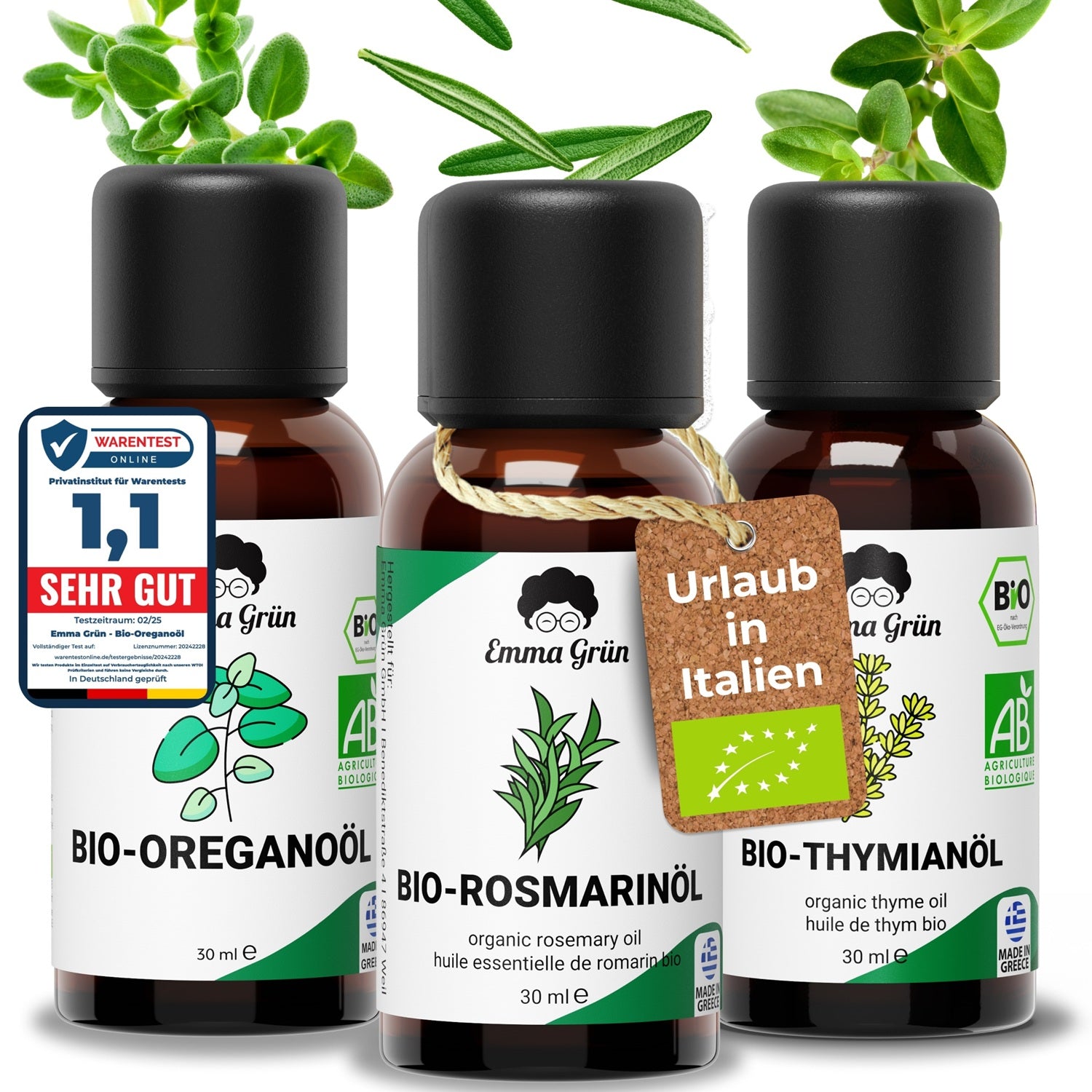 Urlaub in Italien Set mit Thymian-, Oregano- & Rosmarinöl Emma Grün