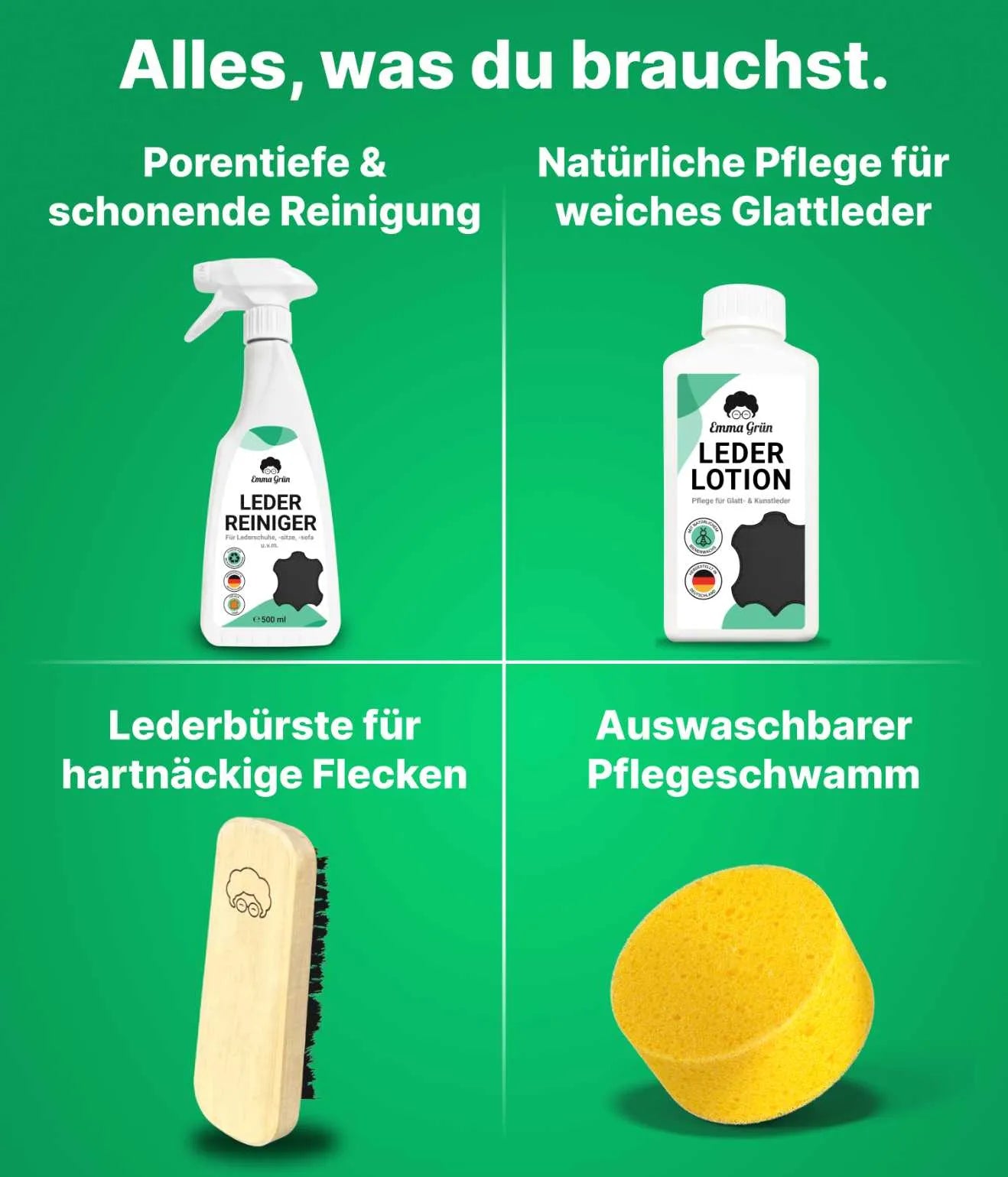 Lederpflege Auto Set mit Reiniger & Lotion Emma Grün
