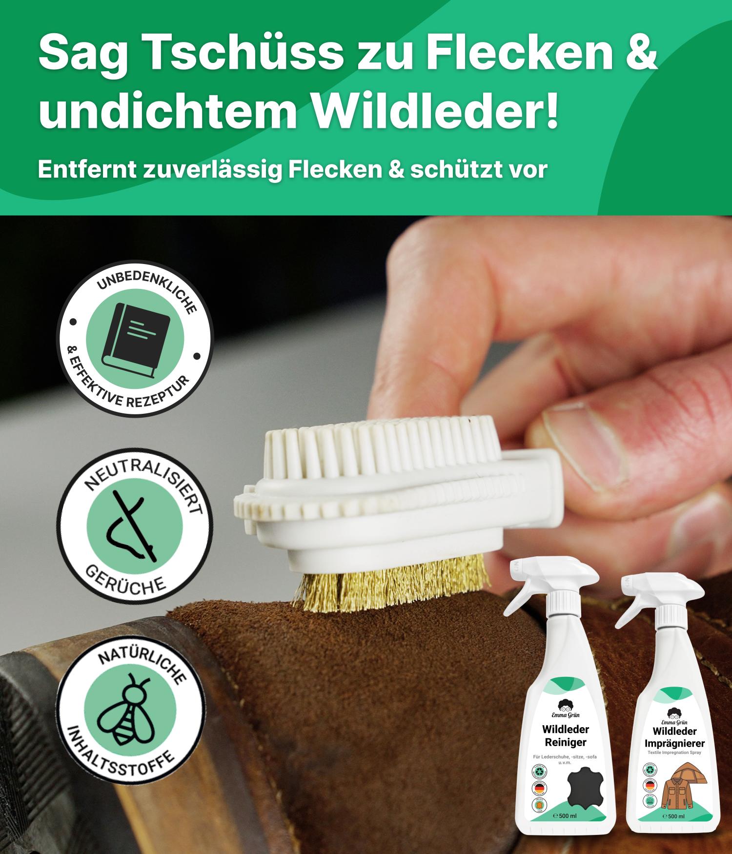 Wildleder reinigen Set mit Reiniger & Imprägnierer Emma Grün