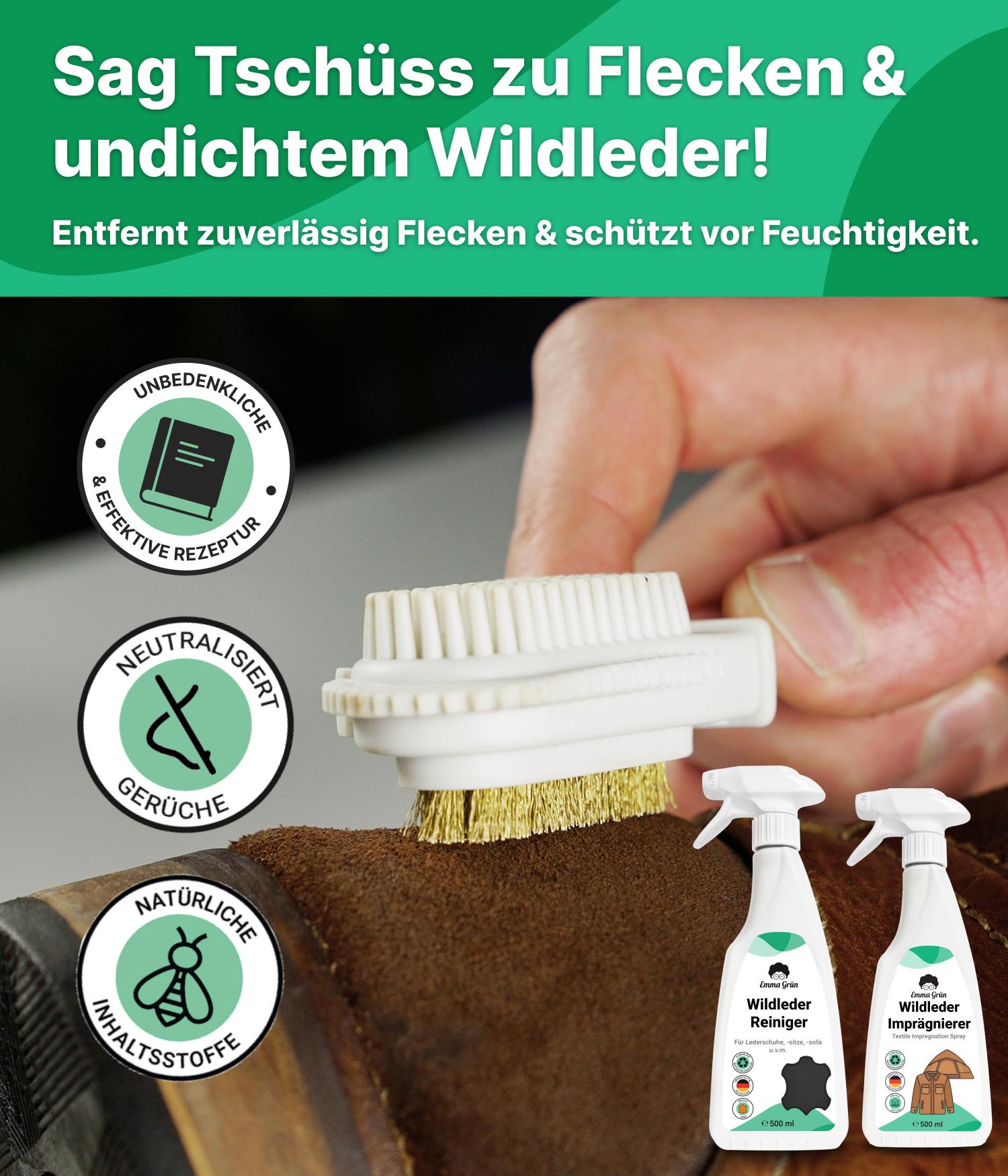 Wildleder reinigen Set mit Reiniger & Imprägnierer Emma Grün