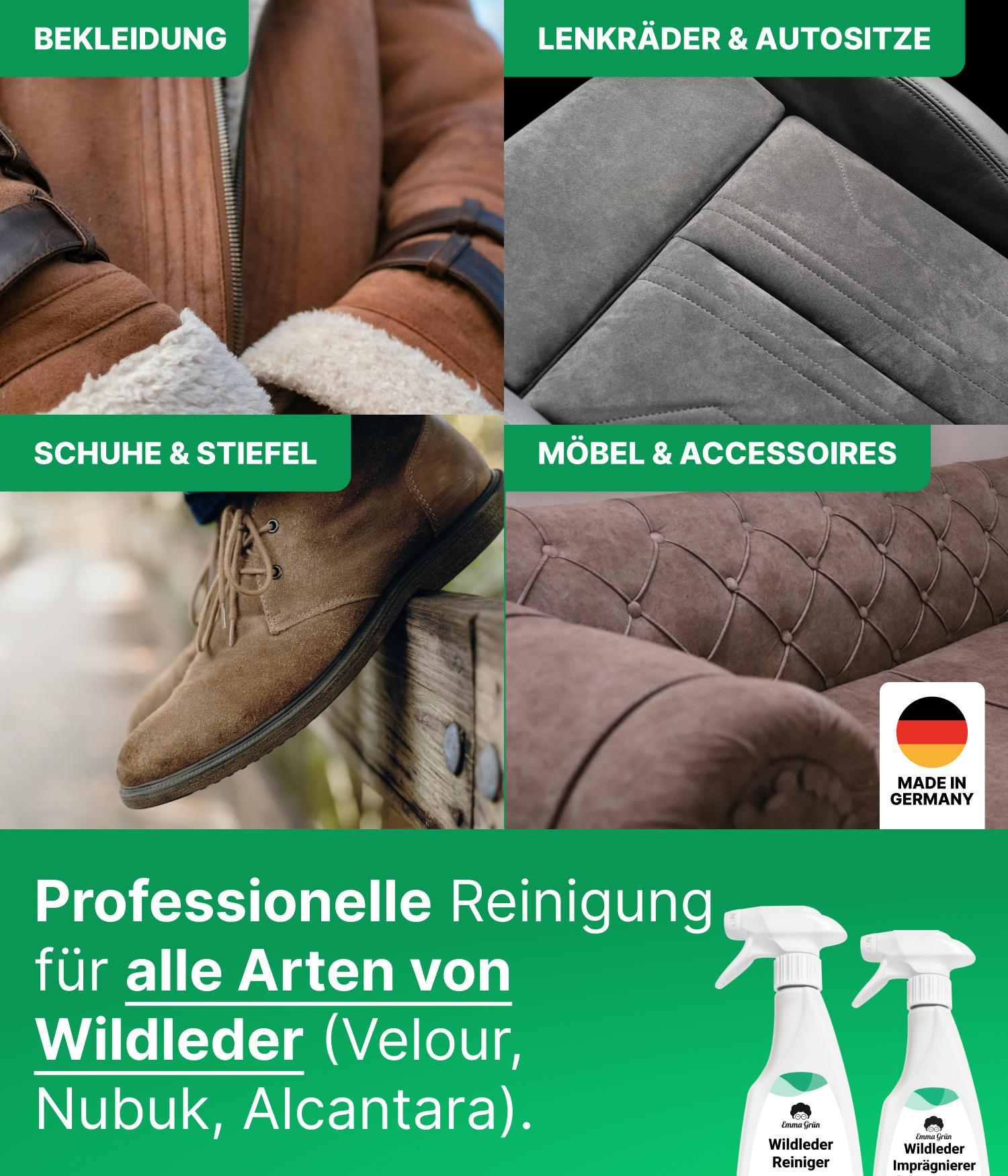 Wildleder reinigen Set mit Reiniger & Imprägnierer Emma Grün