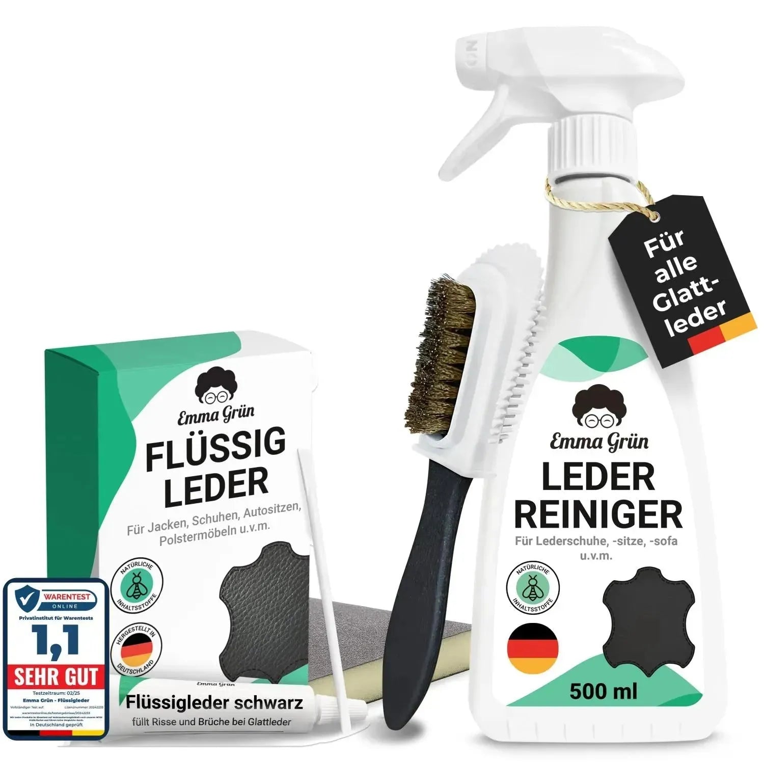 Leder Reparatur Set mit Reiniger, Flüssigleder & Schleifmatte (Schwarz) Emma Grün Schwarz