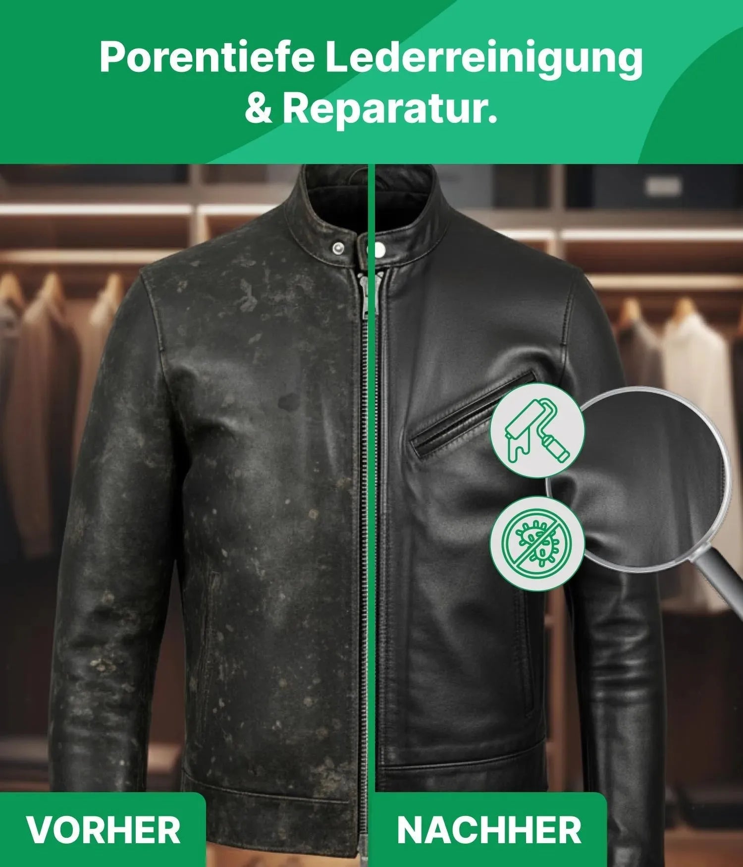 Leder Reparatur Set mit Reiniger, Flüssigleder & Schleifmatte (Schwarz) Emma Grün