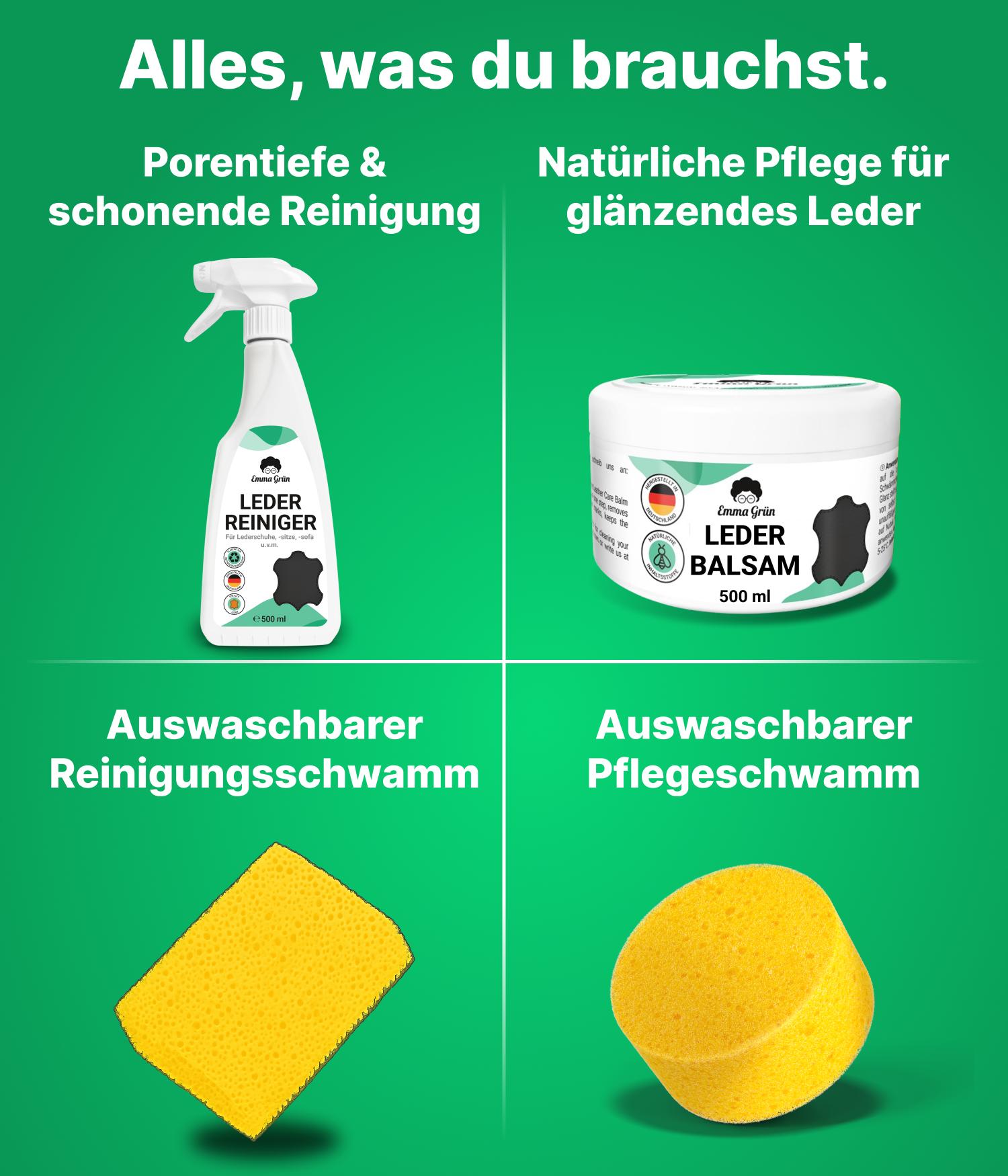 Lederjacke pflegen Set mit Reiniger & Balsam Emma Grün