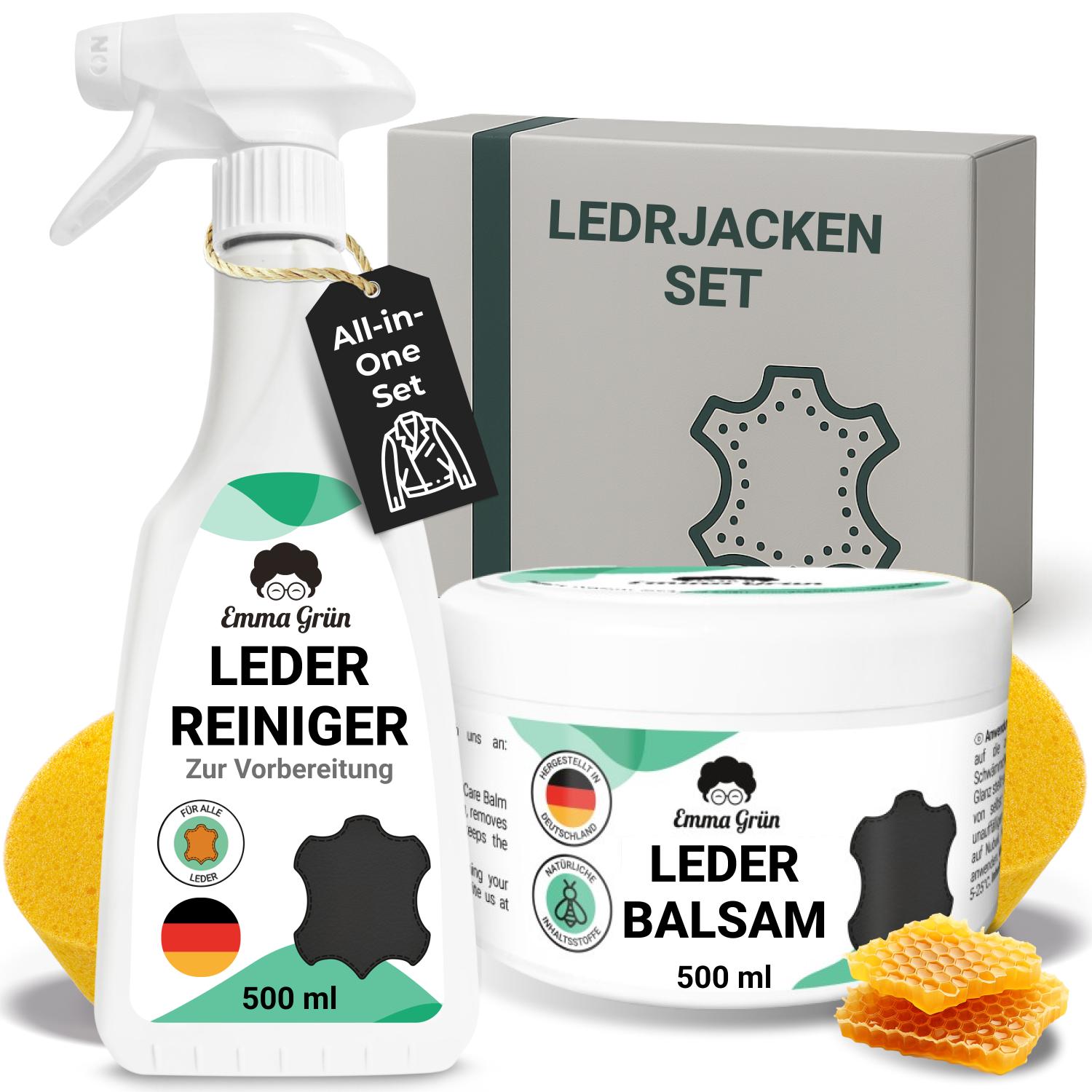 Lederjacke pflegen Set mit Reiniger & Balsam Emma Grün