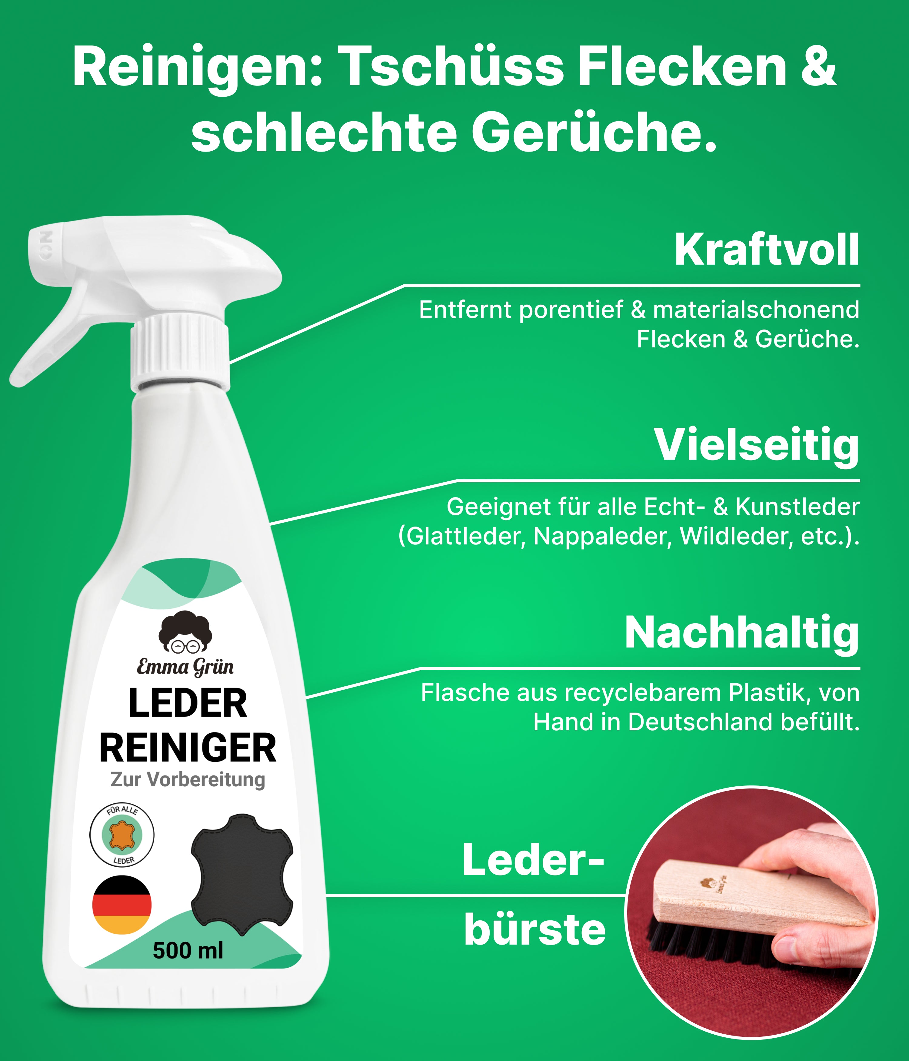 Lederpflege Komplettset mit Reiniger, Lotion & Balsam Emma Grün
