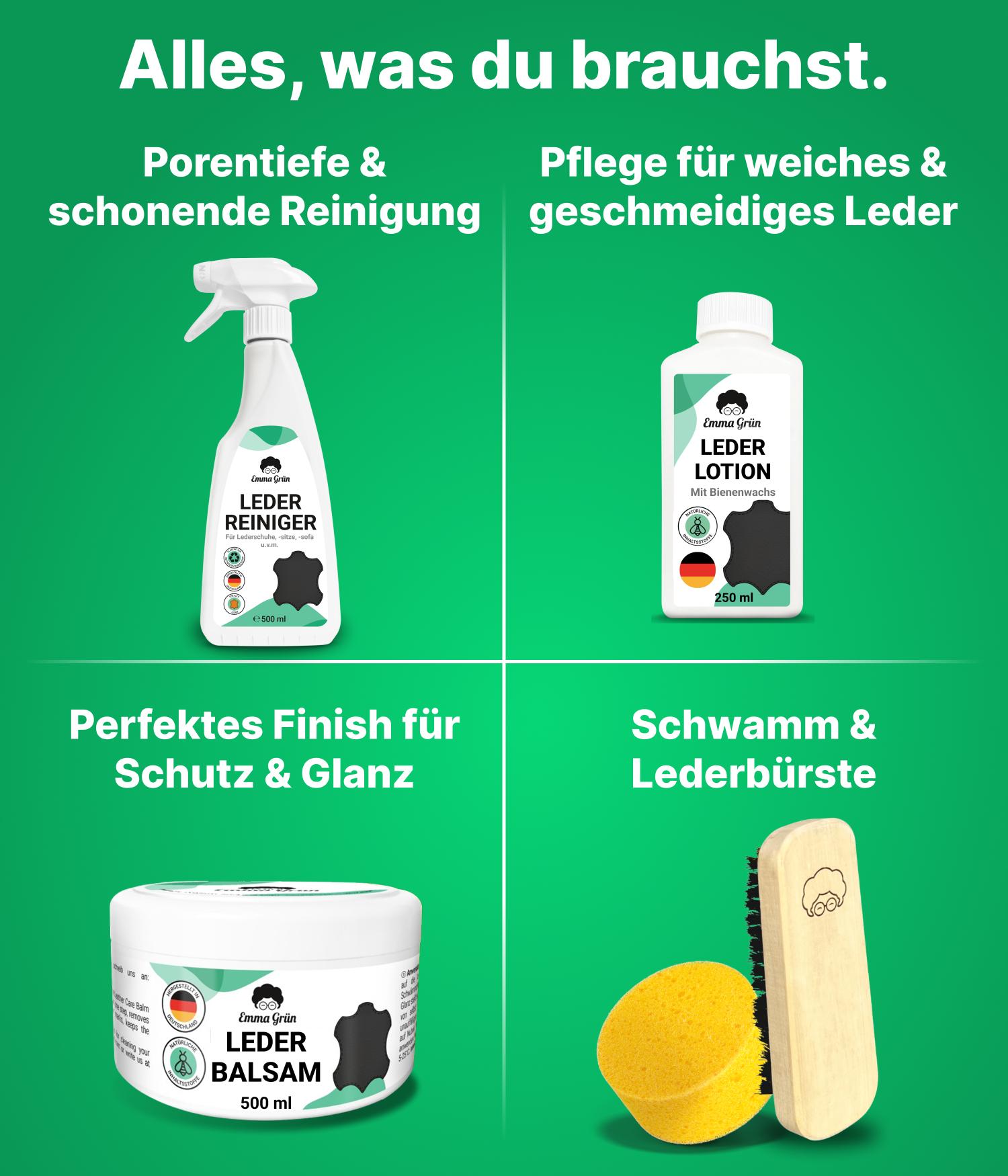 Lederpflege Komplettset mit Reiniger, Lotion & Balsam Emma Grün