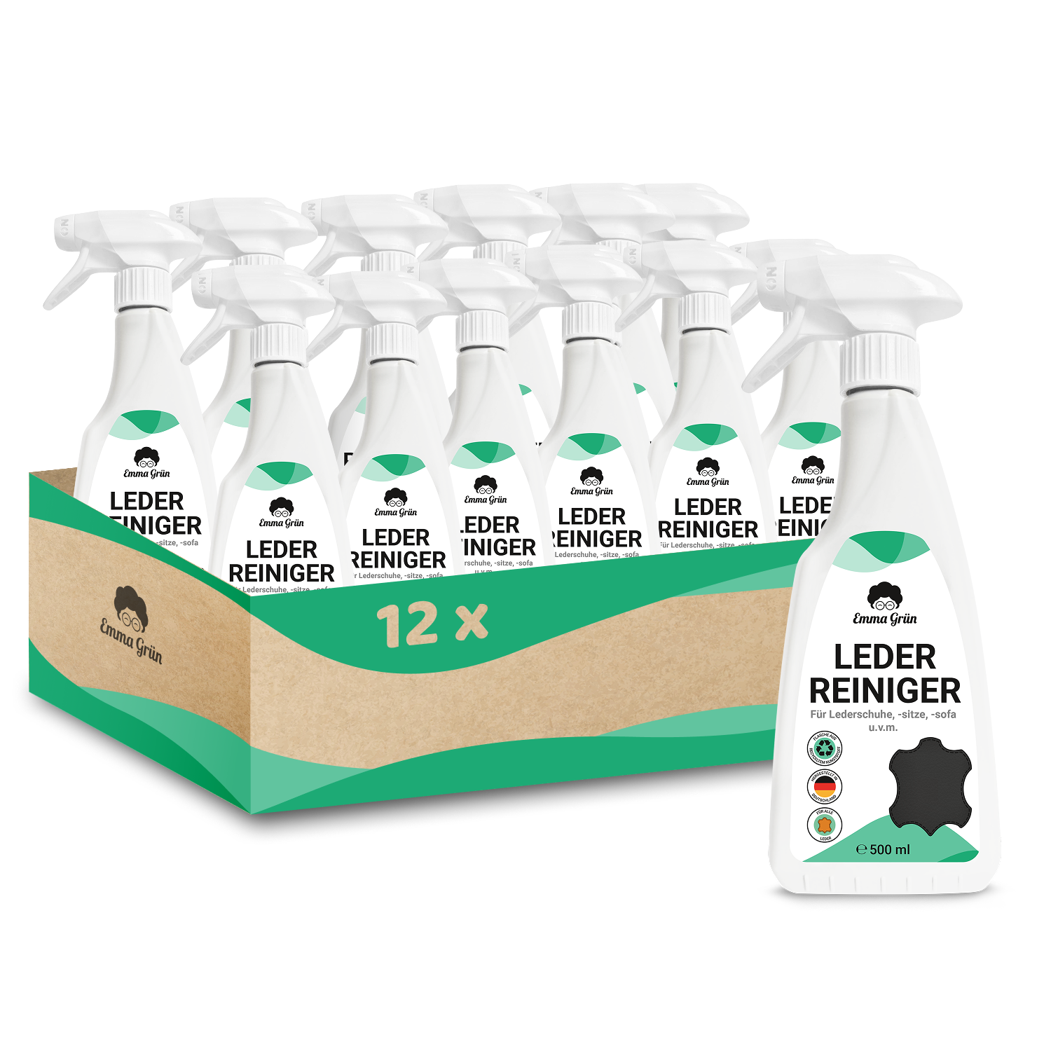 Lederreiniger mit Wildlederbürste Emma Grün 12 x 500 ml