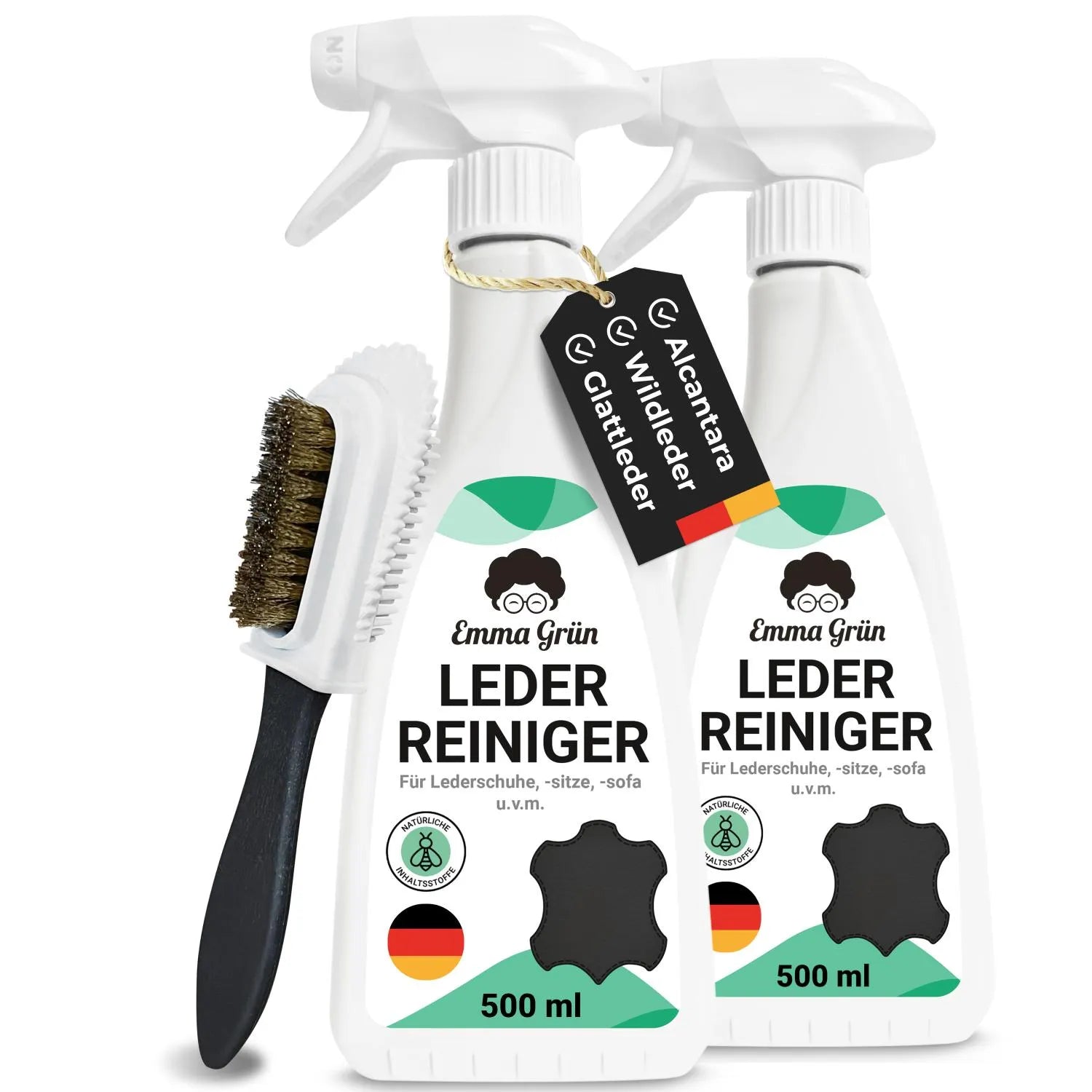 Lederreiniger mit Wildlederbürste Emma Grün 2 x 500 ml