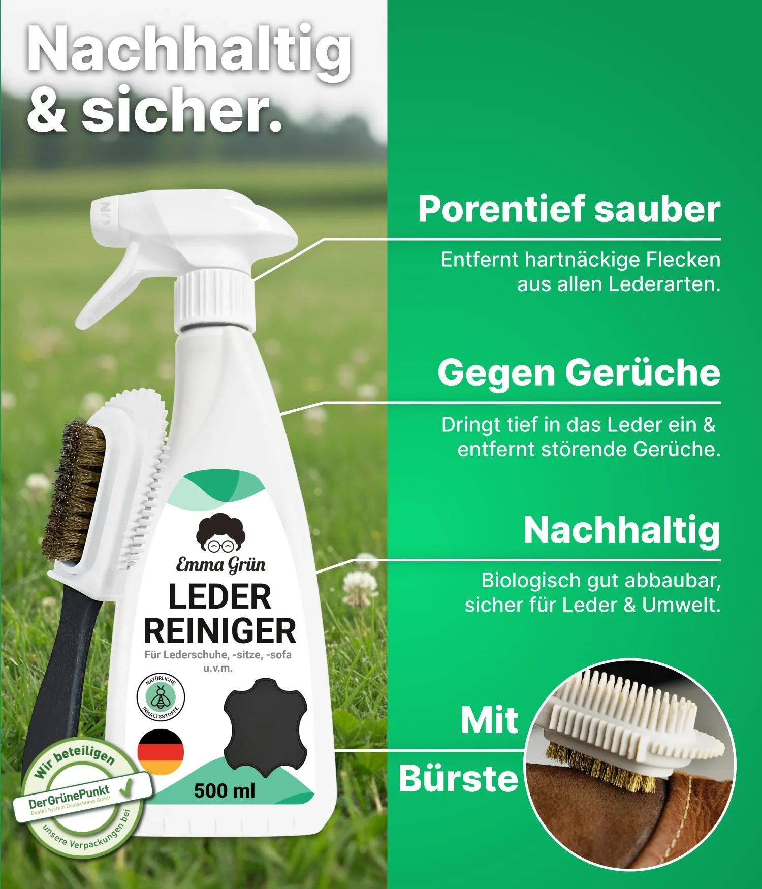Lederreiniger mit Wildlederbürste Emma Grün