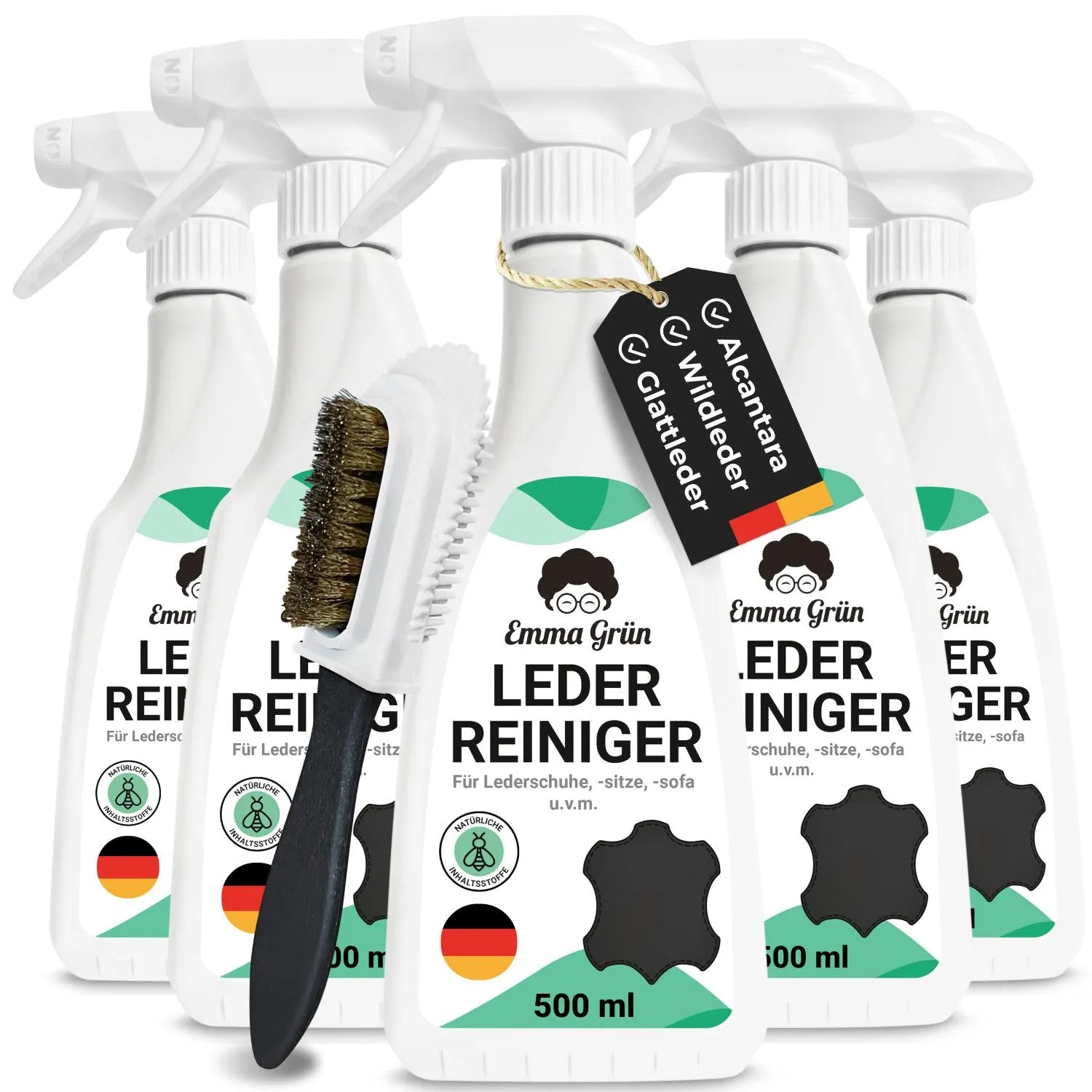 Lederreiniger mit Wildlederbürste Emma Grün 5 x 500 ml