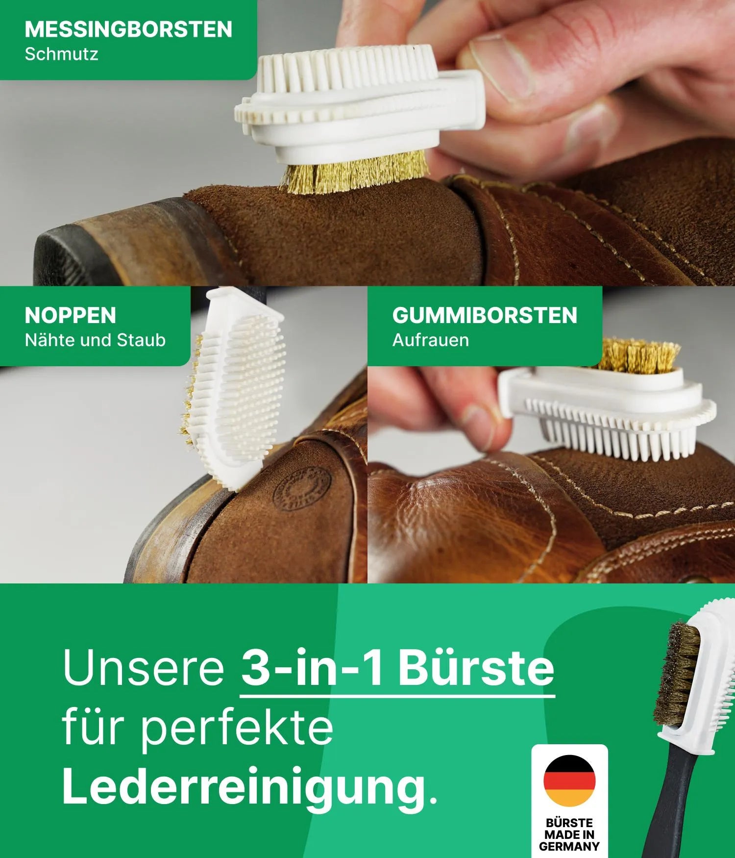 Lederreiniger mit Wildlederbürste Emma Grün