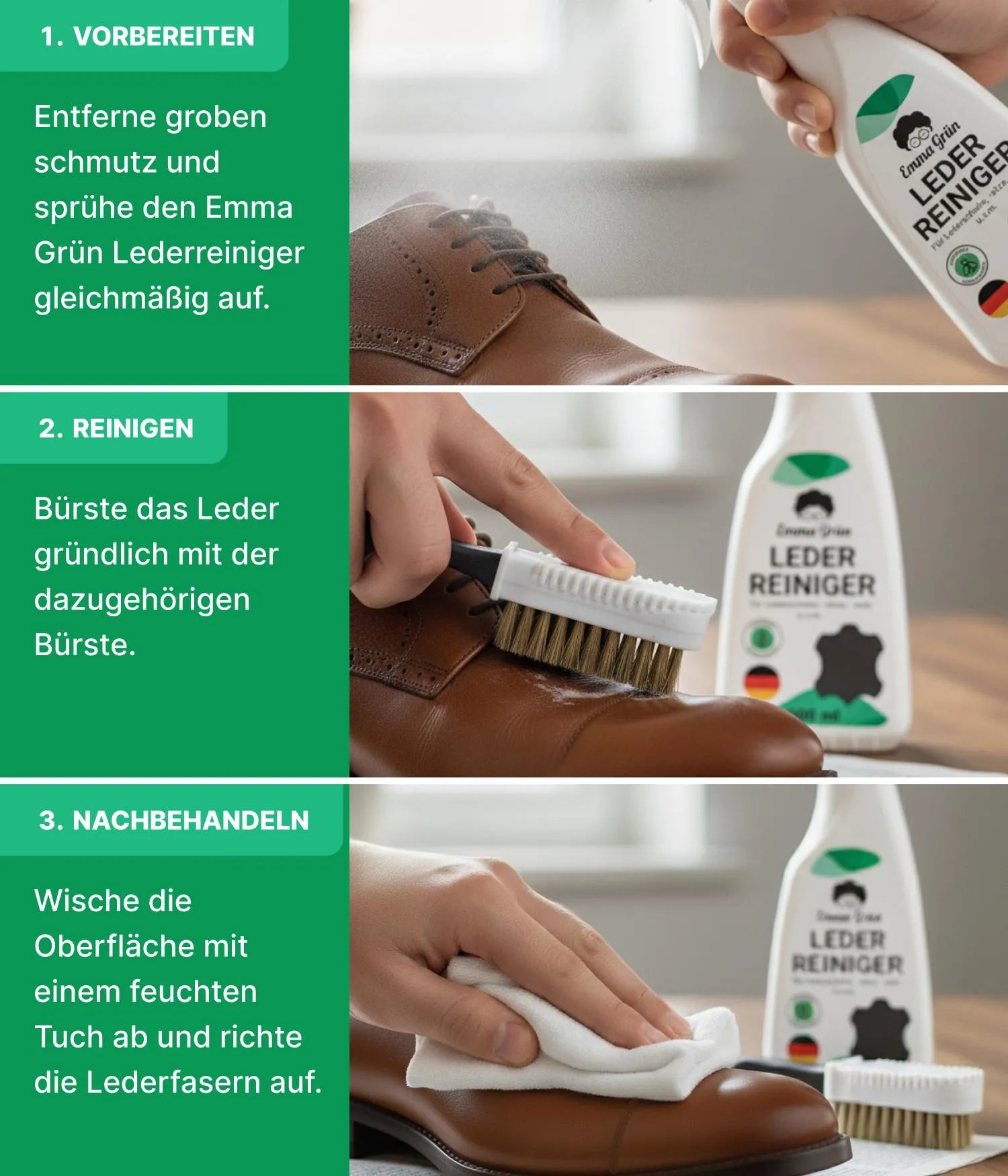 Lederreiniger mit Wildlederbürste Emma Grün