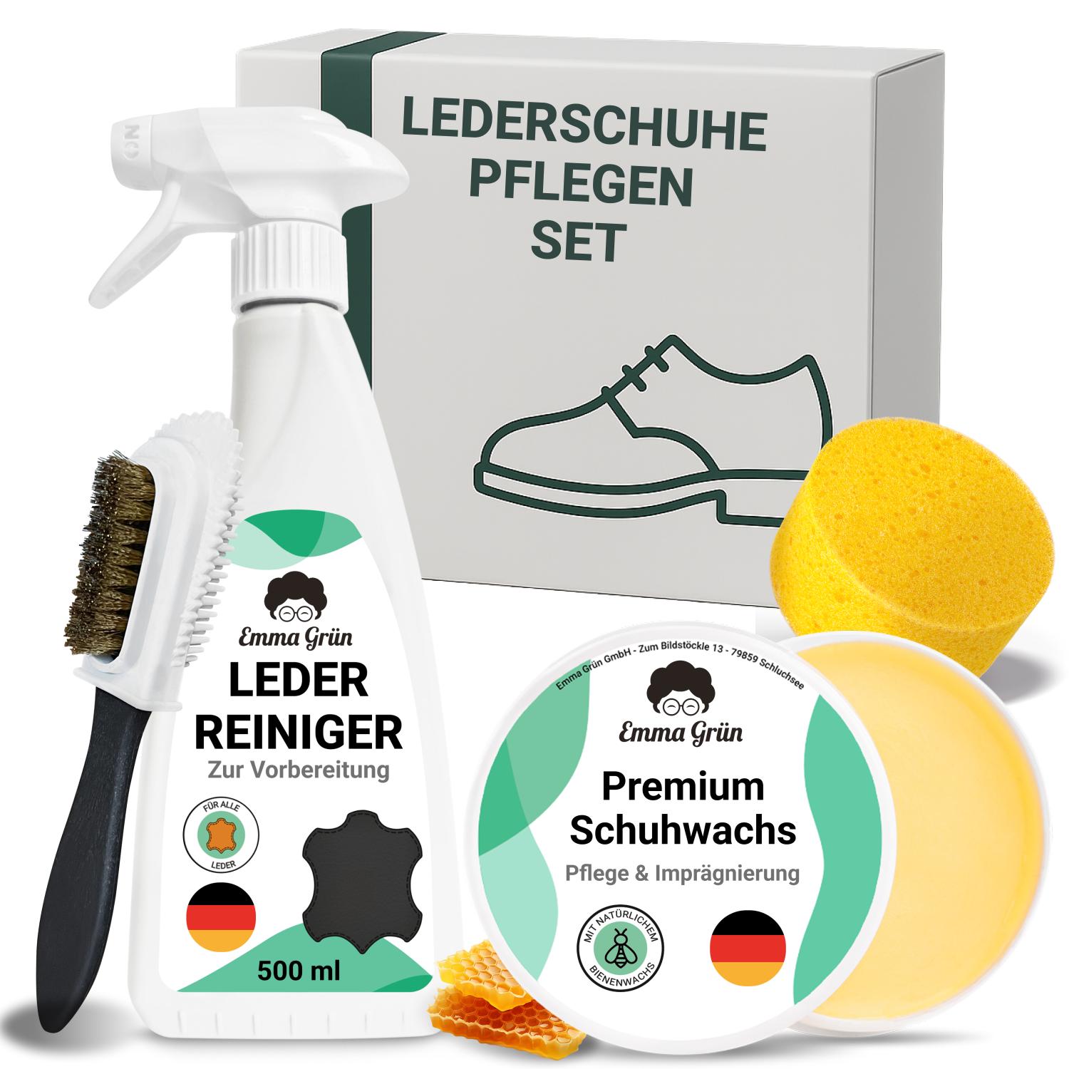 Lederschuhe pflegen Set mit Reiniger & Wachs Emma Grün