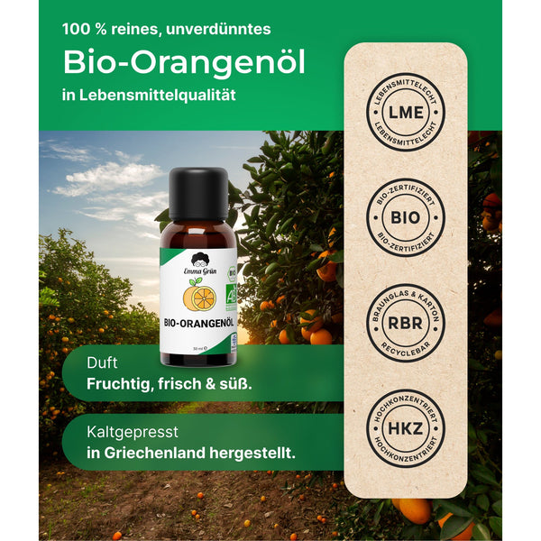 Bio Orangenöl 30 ml, ätherisches Öl naturrein & hochdosiert, Bio-Qualität