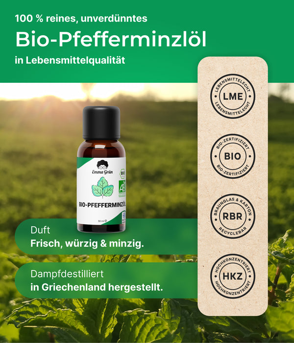 Bio-Pfefferminzöl 30ml, hochkonzentriert, zertifiziert als Lebensmittel