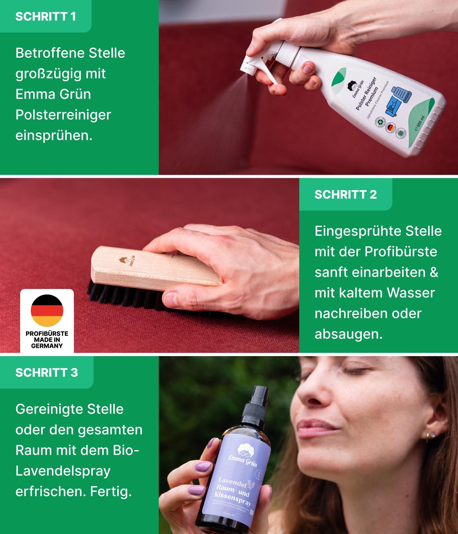Polster reinigen Sparset mit Reiniger & Lavendelspray Emma Grün