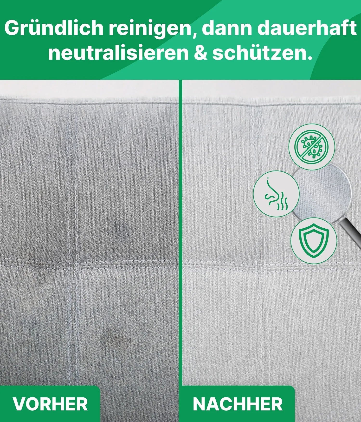Polstermöbel reinigen Set mit Reiniger, Geruchsvernichter & Imprägnierer Emma Grün