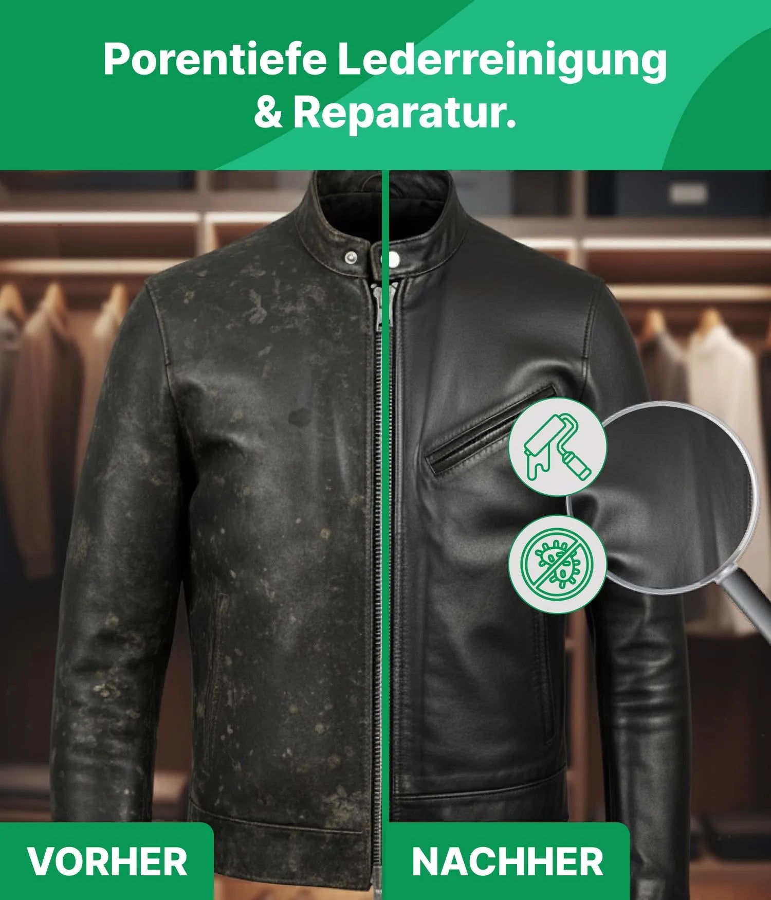 Leder Reparatur Set mit Reiniger, Flüssigleder & Schleifmatte Emma Grün
