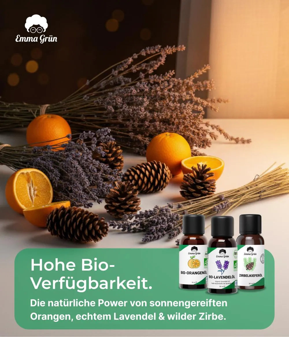 Feierabend Set mit Orangen-, Lavendel- & Zirbelkieferöl Emma Grün