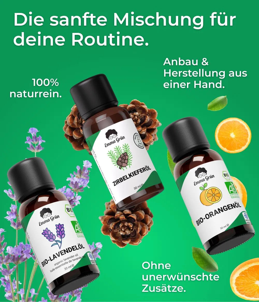 Feierabend Set mit Orangen-, Lavendel- & Zirbelkieferöl Emma Grün