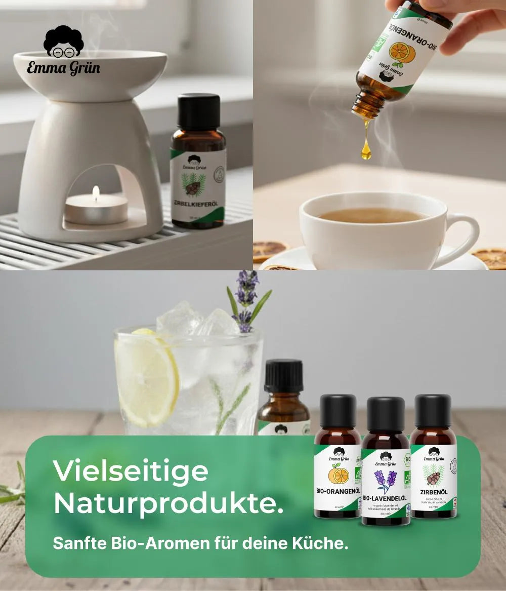 Feierabend Set mit Orangen-, Lavendel- & Zirbelkieferöl Emma Grün